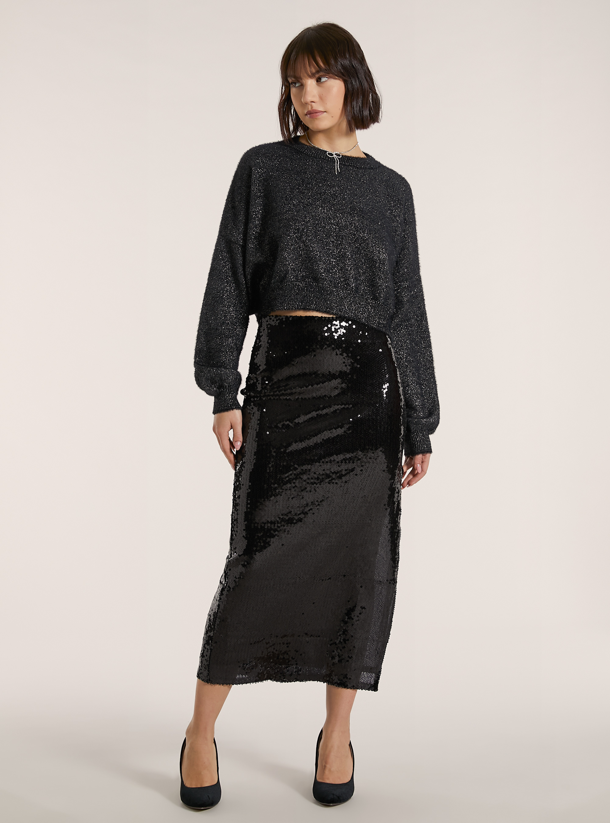 Maglia boxy filo metallico, BK1 BLACK