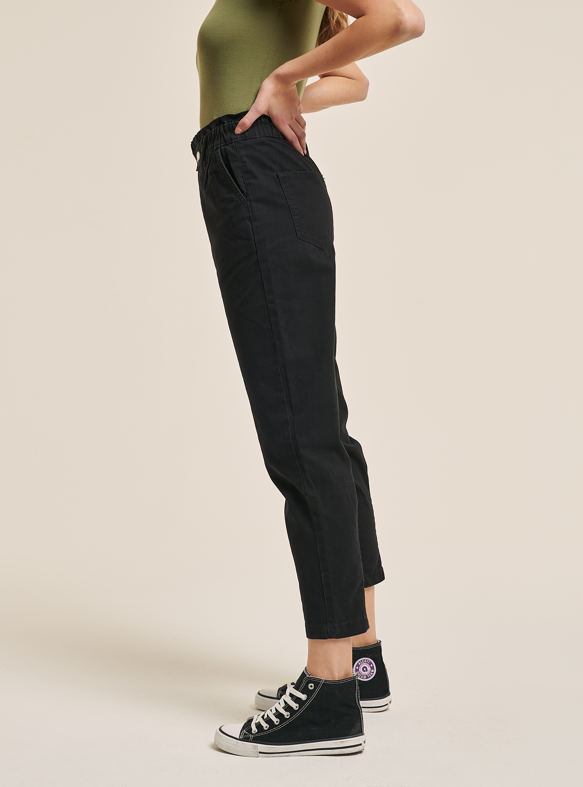 Cotton baggy trousers, BLACK