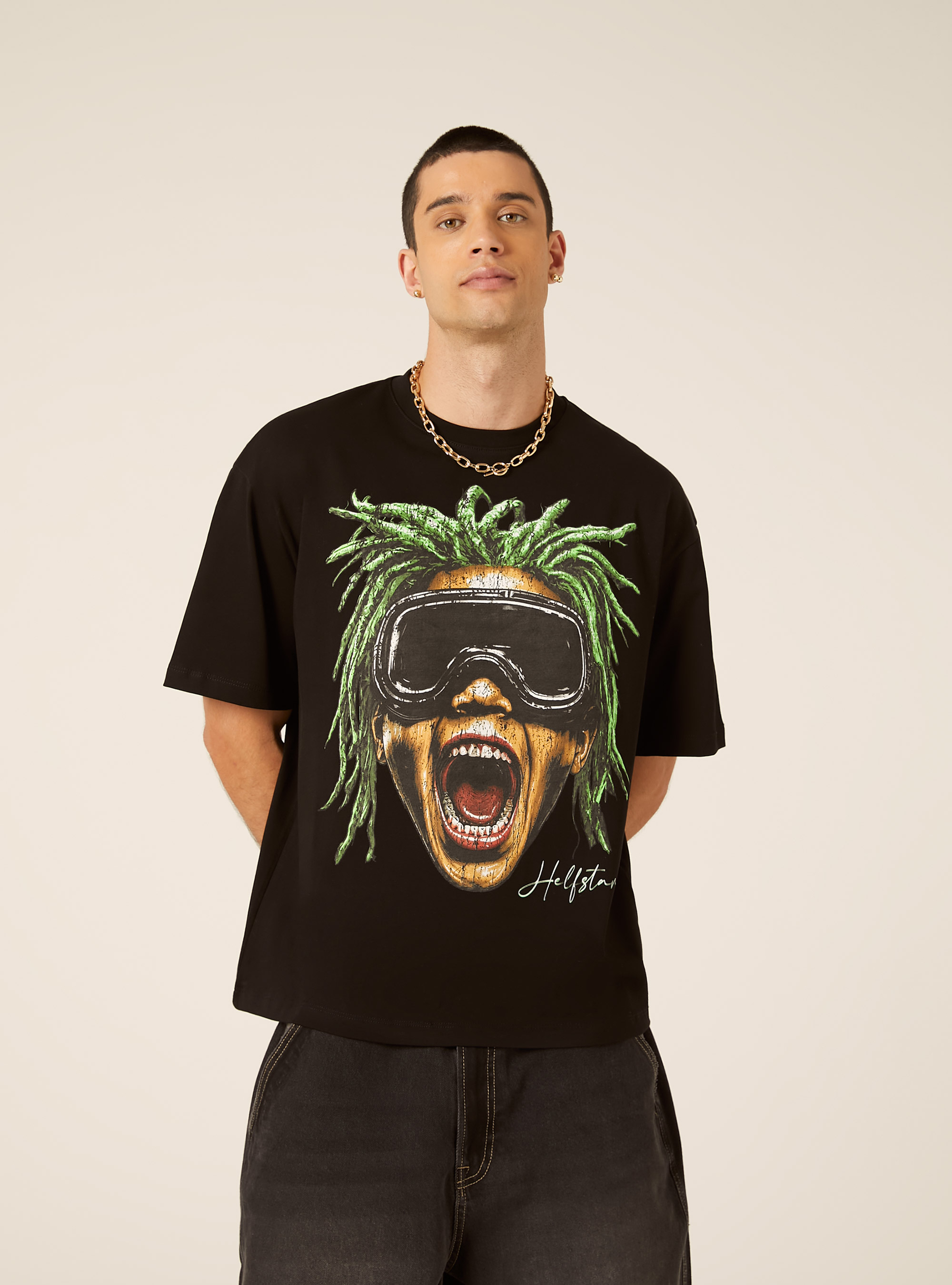 Printed Boxy Fit T-Shirt, BK1 BLACK