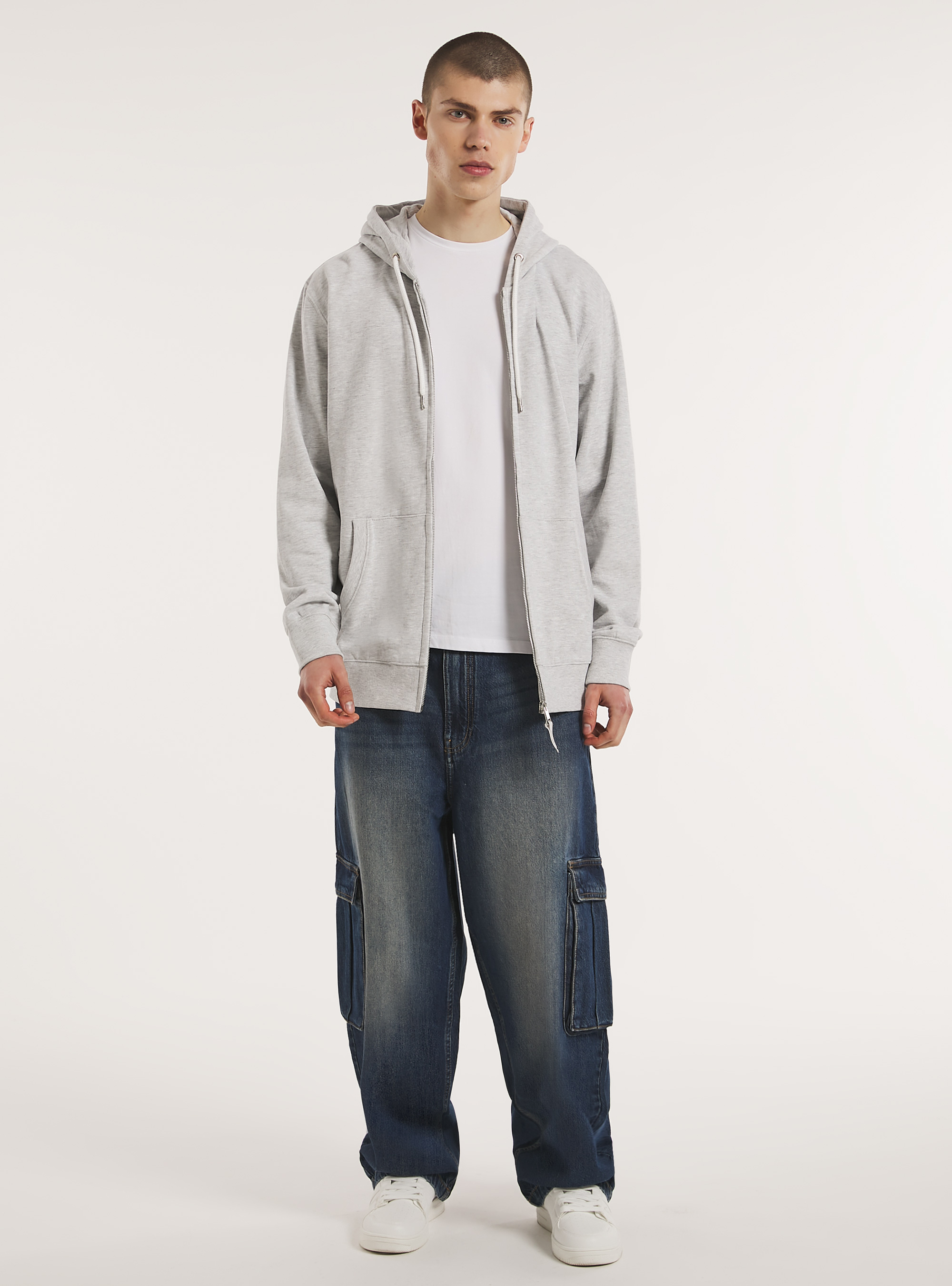 Cotton zip hoodie, MGY3 GREY MEL LIGHT