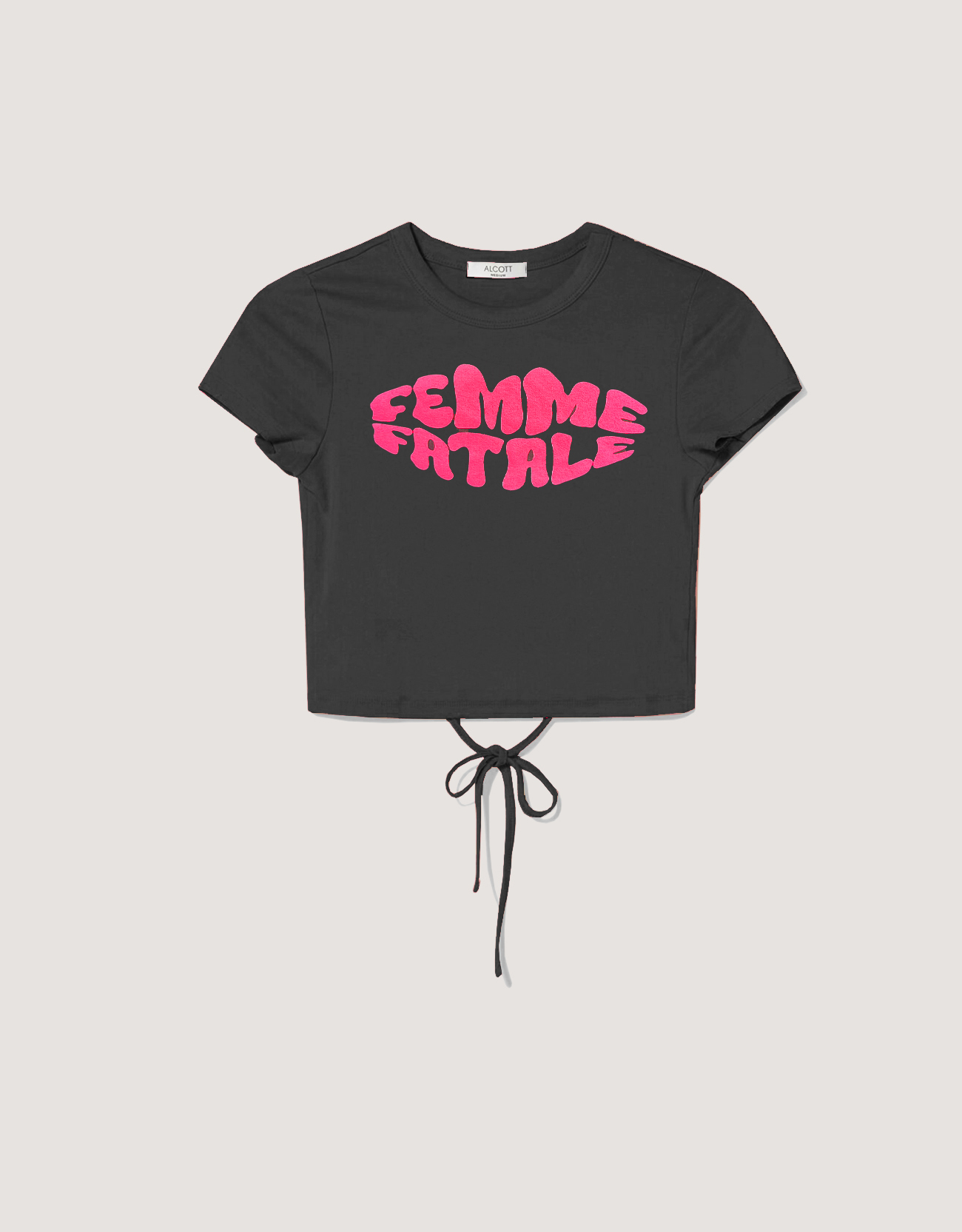 Cropped lace-up T-shirt with ''Fancy 