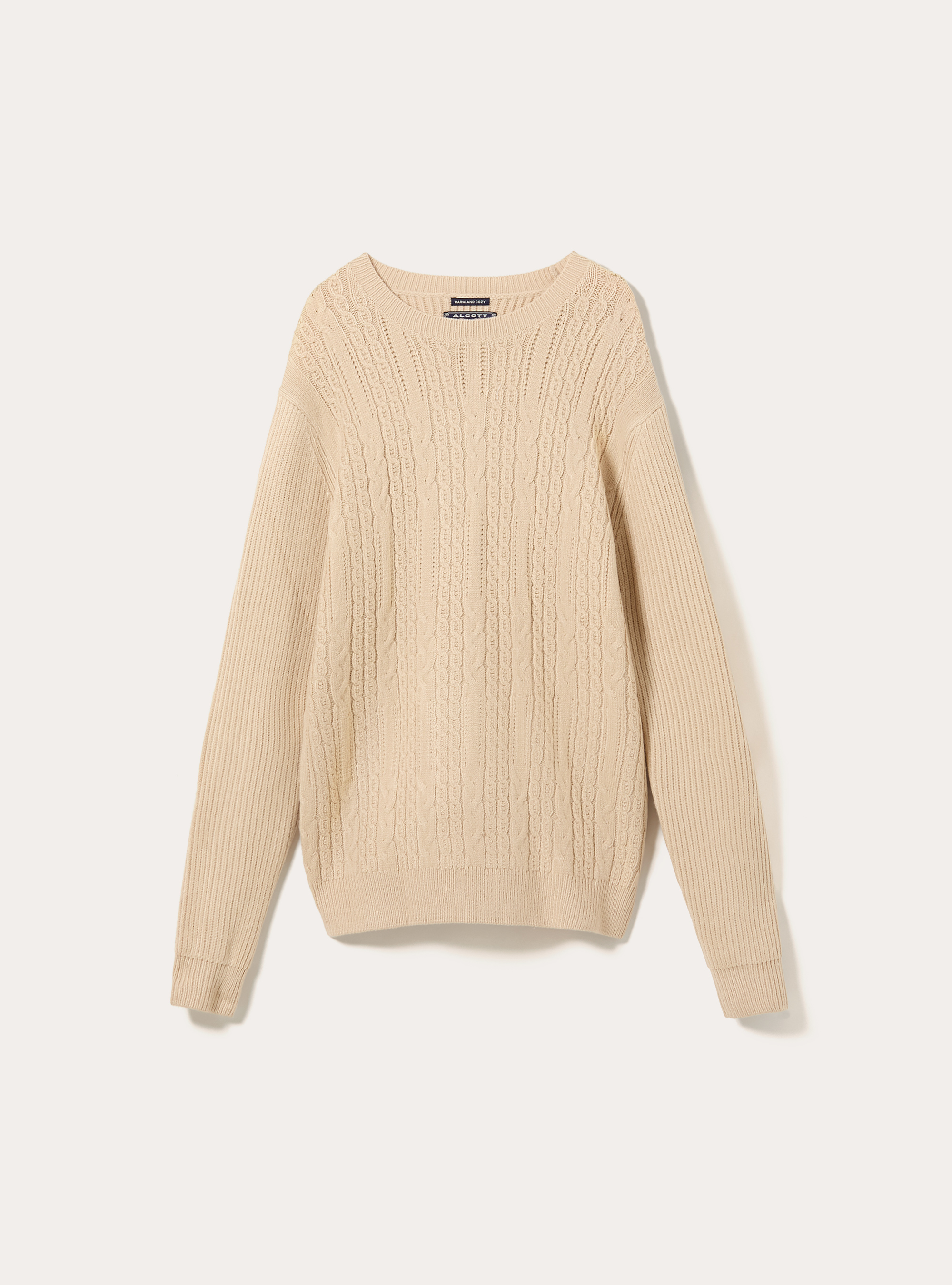 Maglione girocollo trecce, TB2 TOBACCO MEDIUM