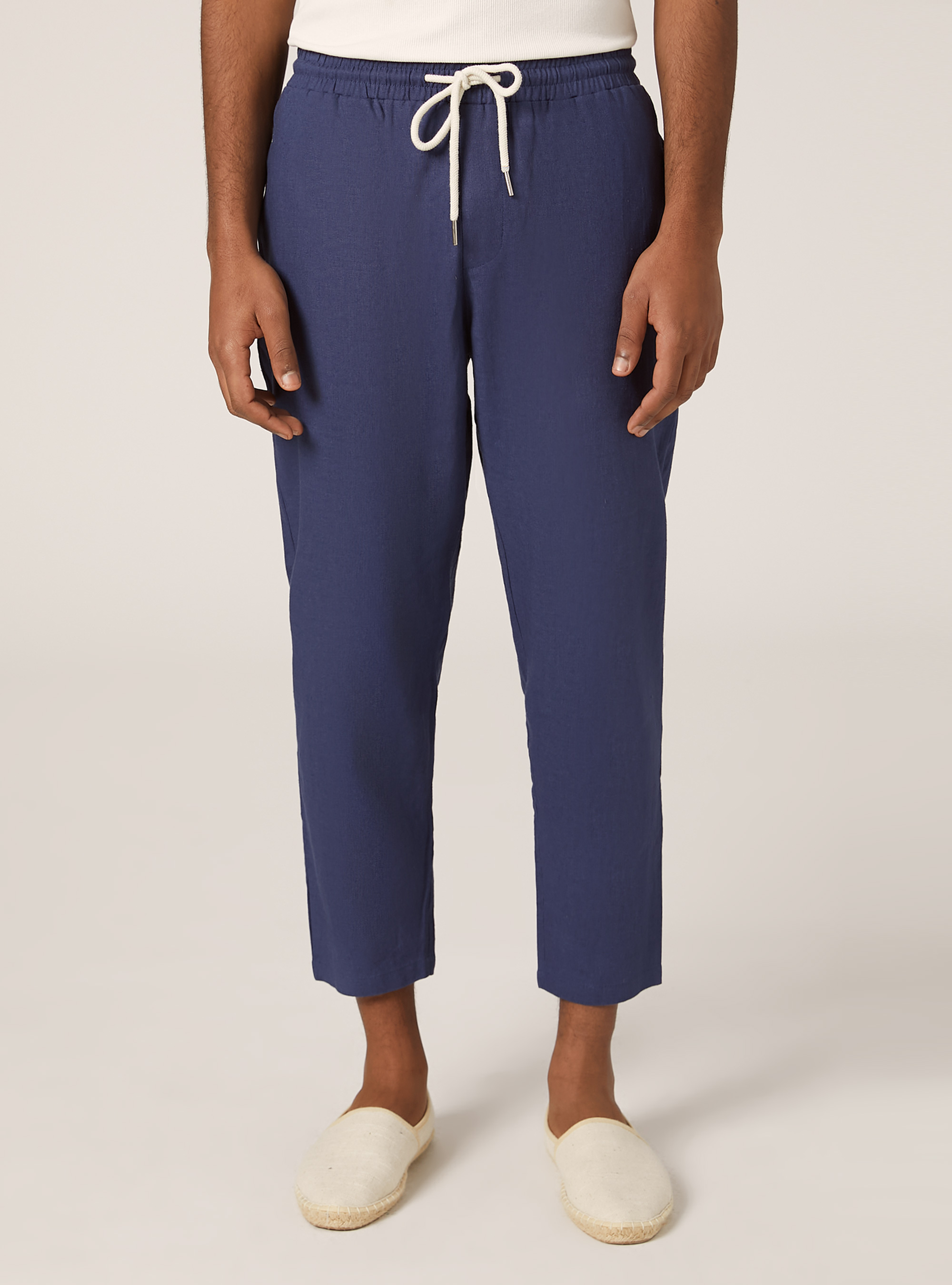 Pantaloni jogger in misto lino, BLU MEDIO