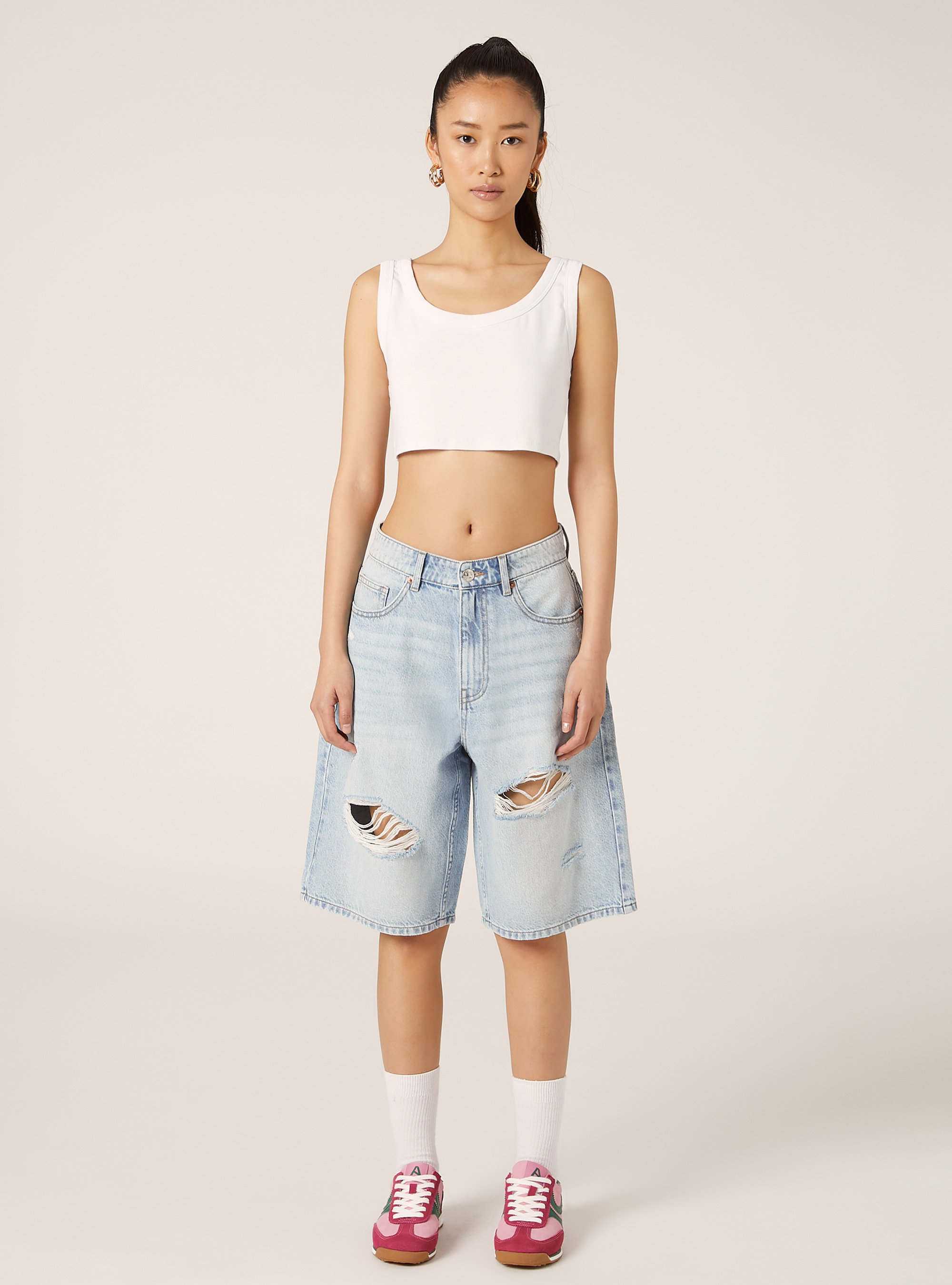 Denim Bermuda Shorts with Breaks | Alcott | Women's Skirts