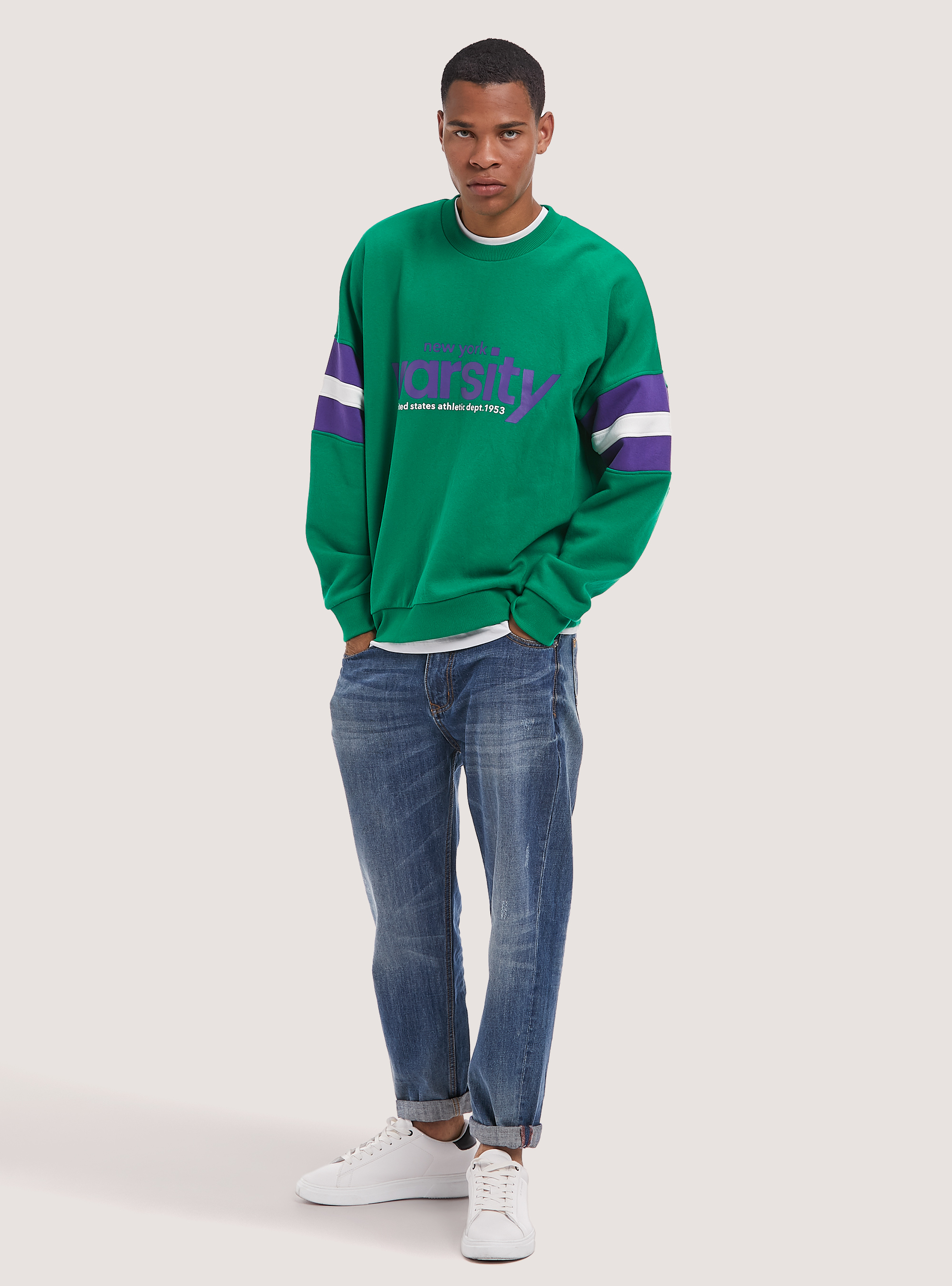 Sudadera con estampado Varsity, GN2 GREEN MEDIUM