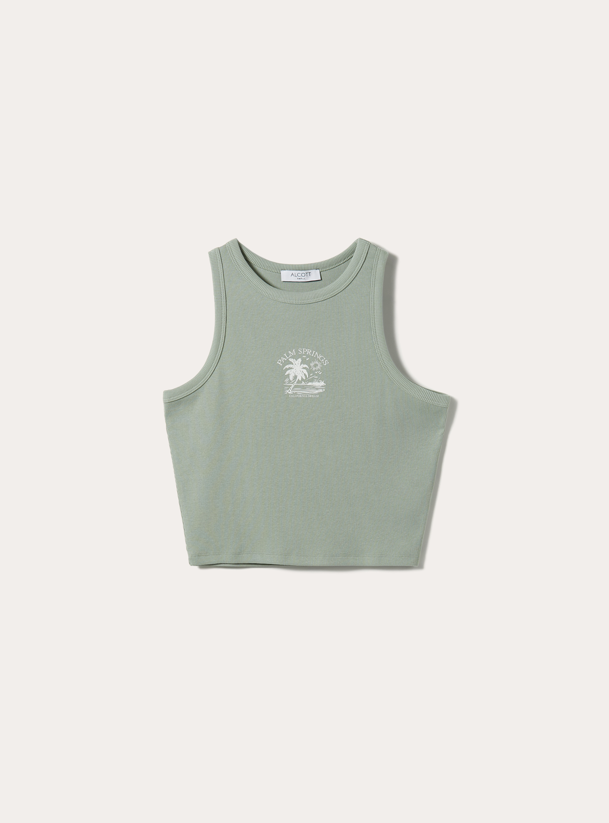Printed ribbed tank top, GN2 GREEN MEDIUM