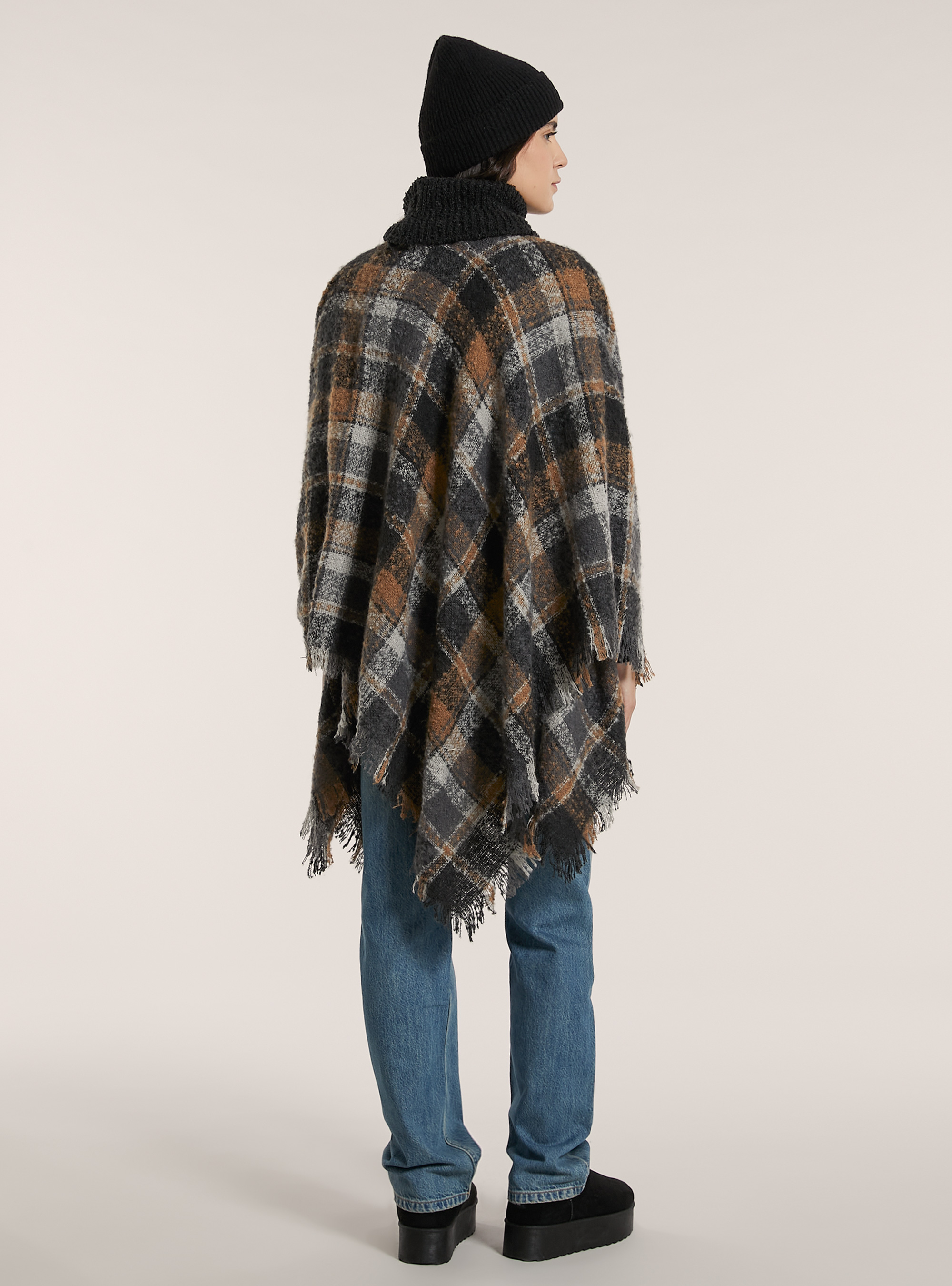 Poncho collo alto fantasia a quadri, QUADRI