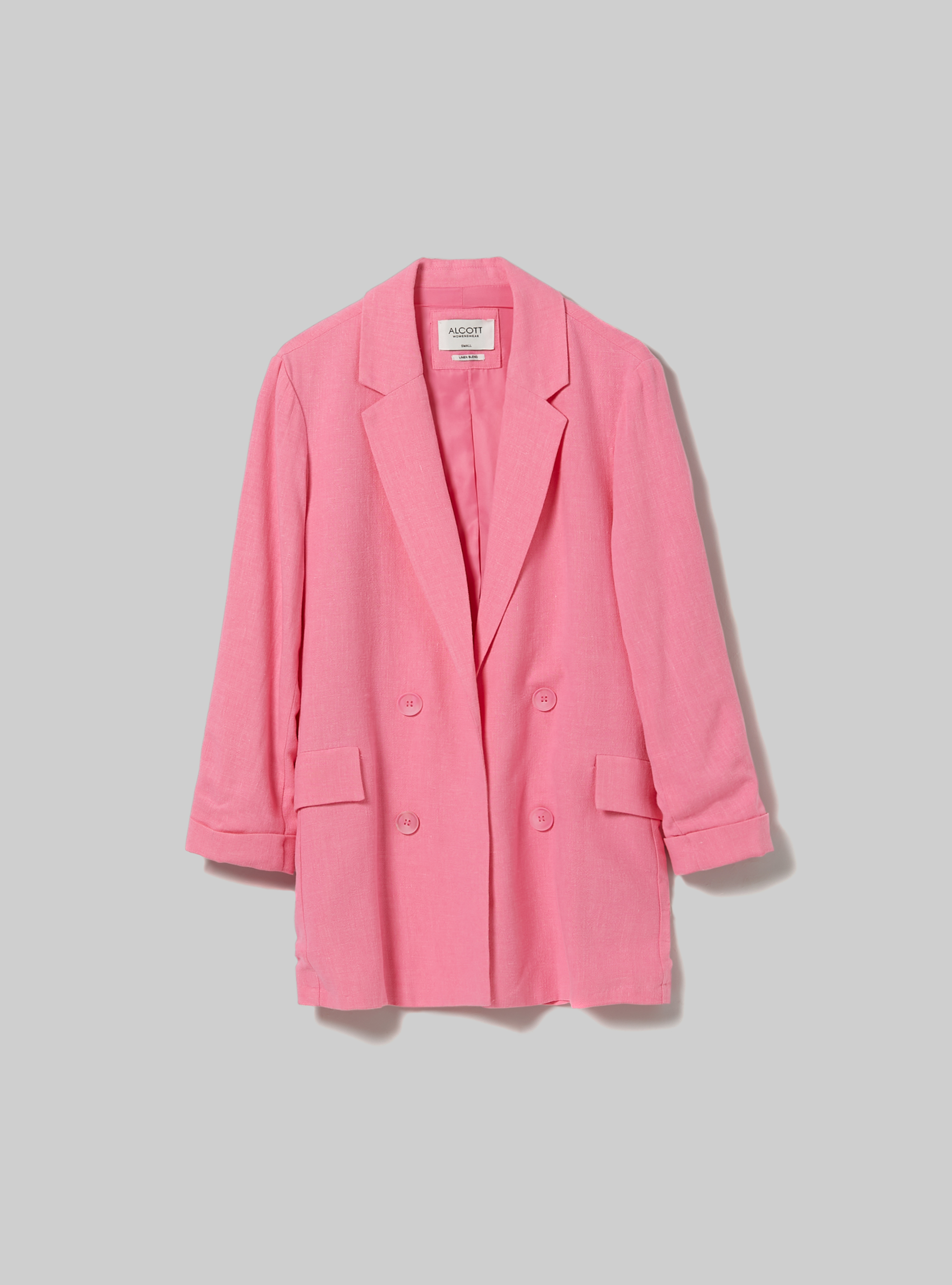 Blazer doppiopetto in misto lino, PK1 PINK DARK