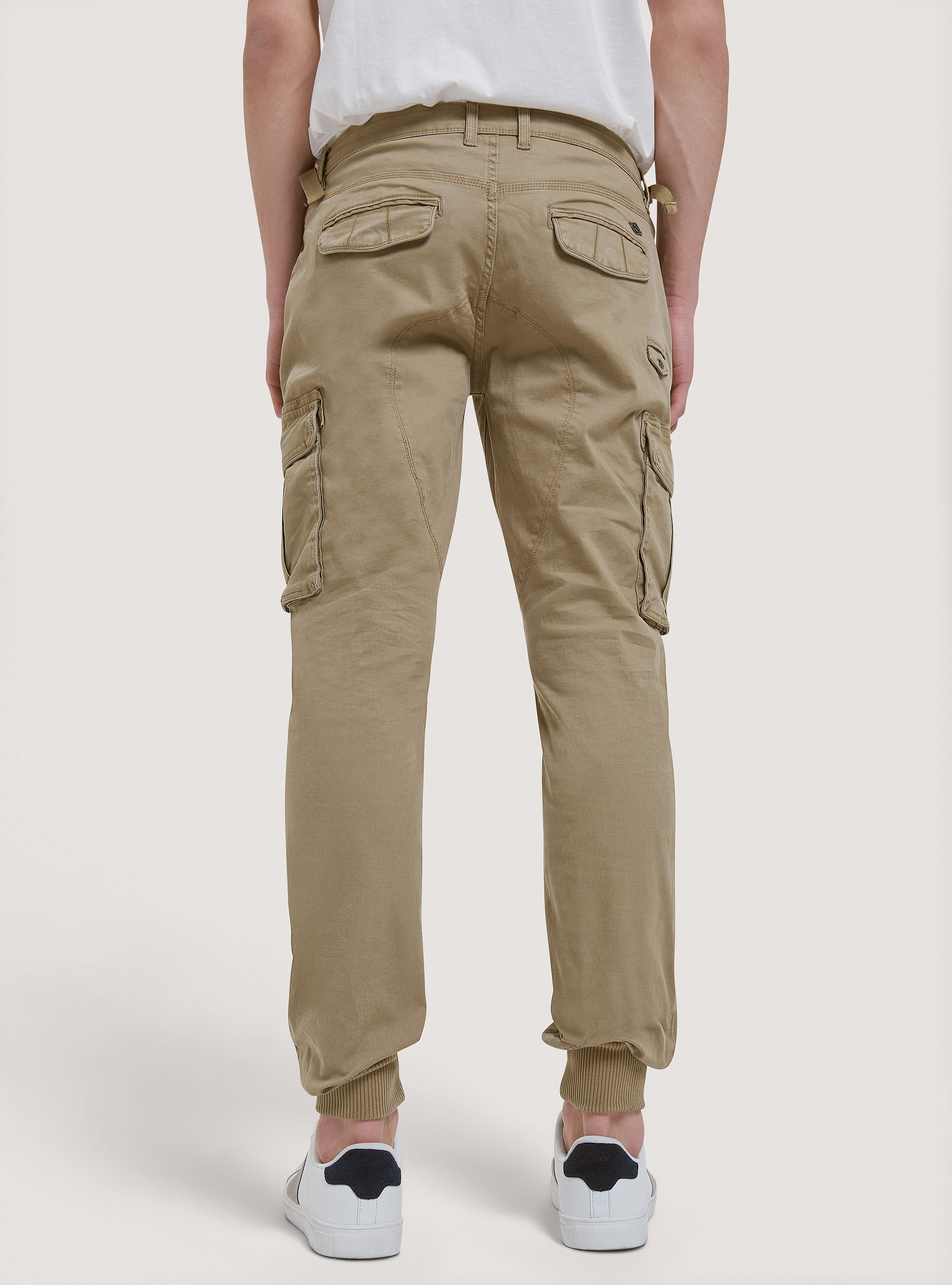Pantalones cargo de algodón con elástico, C5603 TOBACCO