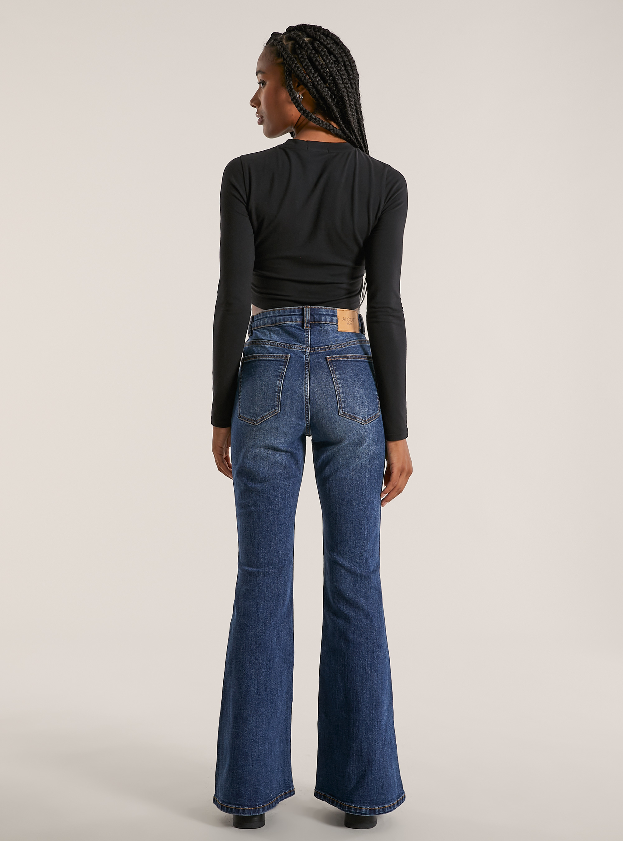 High-waist flare jeans, D001 DEEP BLUE
