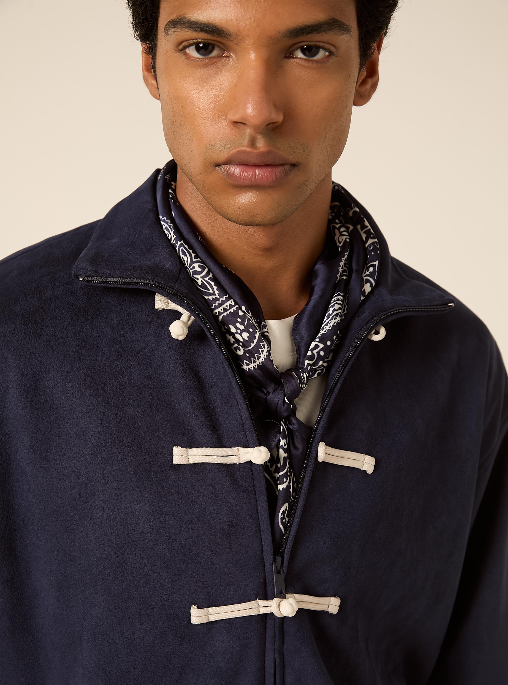 Bomber in simil suede con zip e chiusure frontali, BL2 BLUE MEDIUM