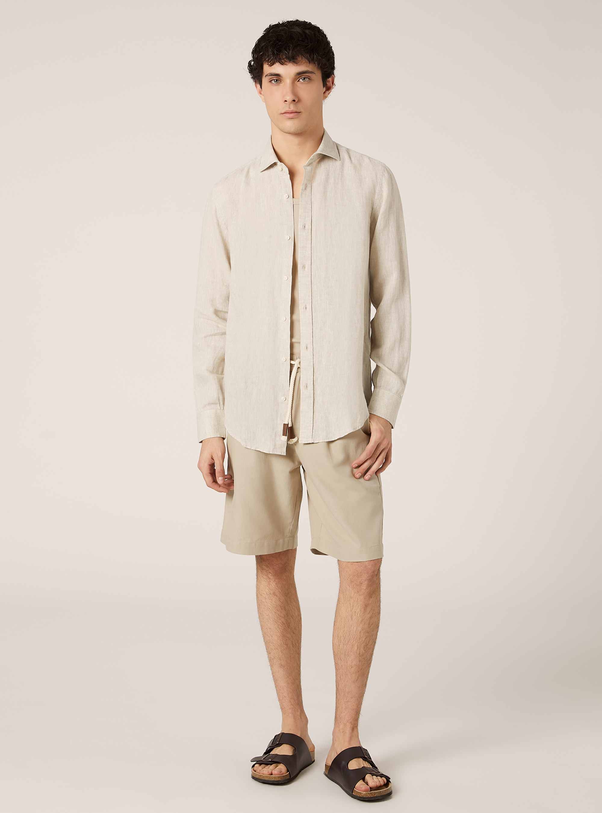Long-sleeved pure linen shirt, SA2 SAND MEDIUM