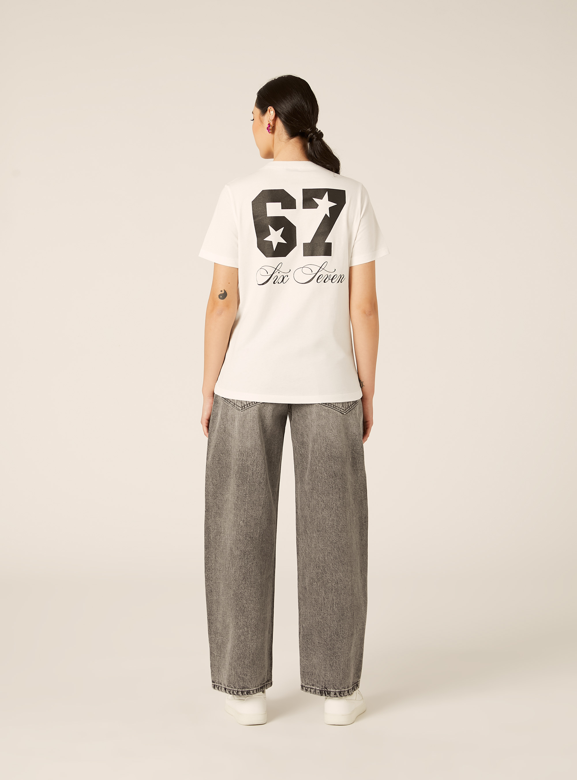 T-shirt regular con stampa numero, WH1 OFF WHITE