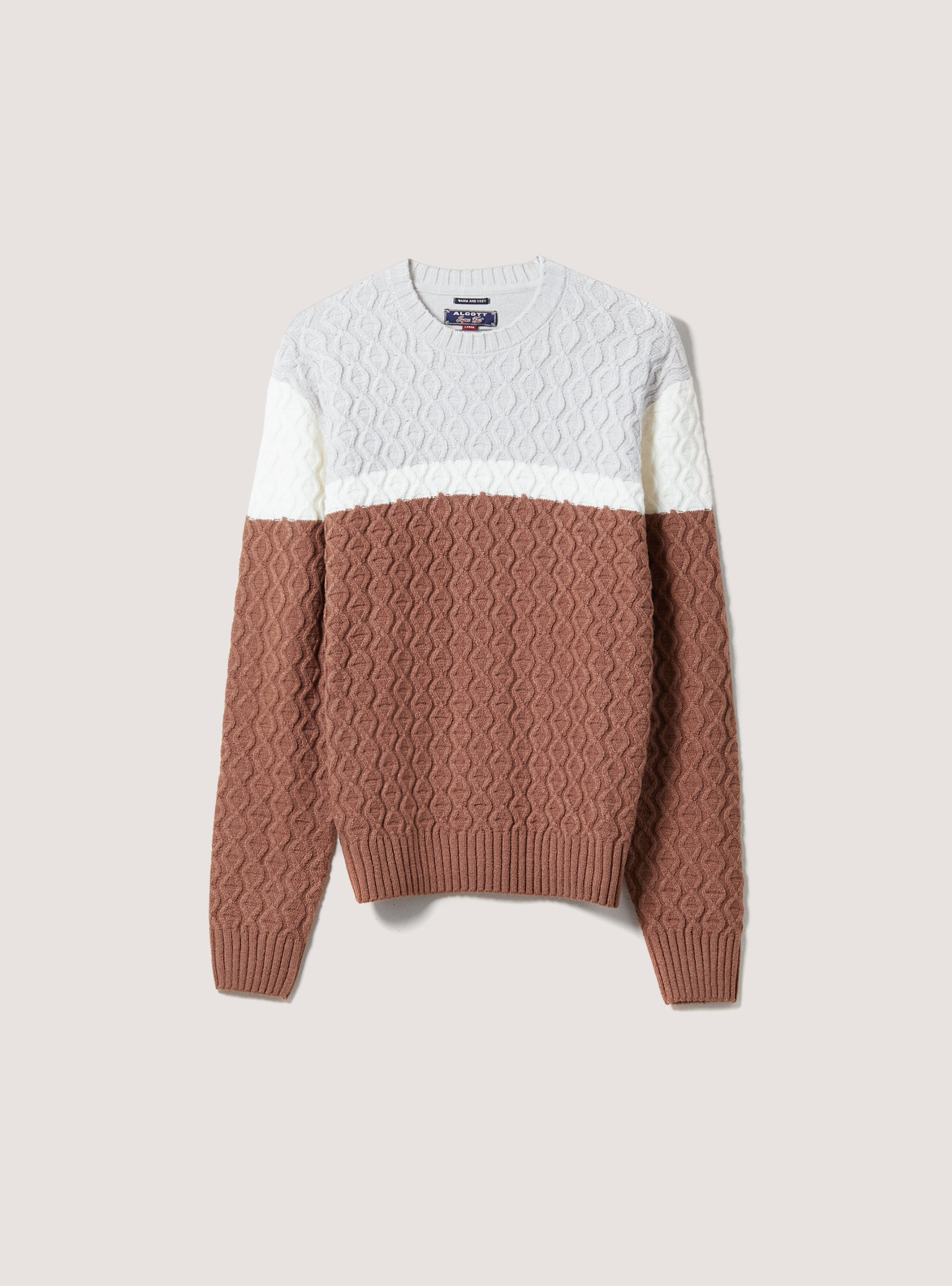 Pullover color block con texture, TB1 TOBACCO DARK