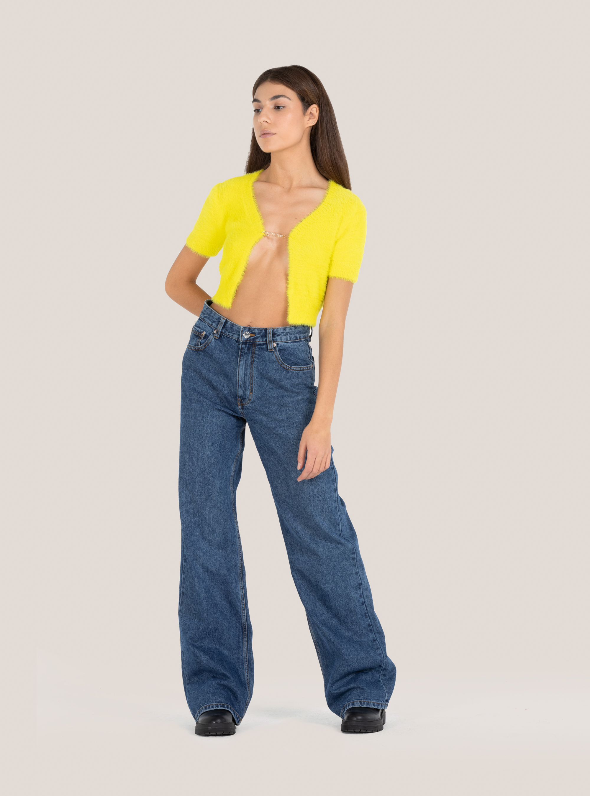 Cropped cardigan, YE3 LIGHT YELLOW