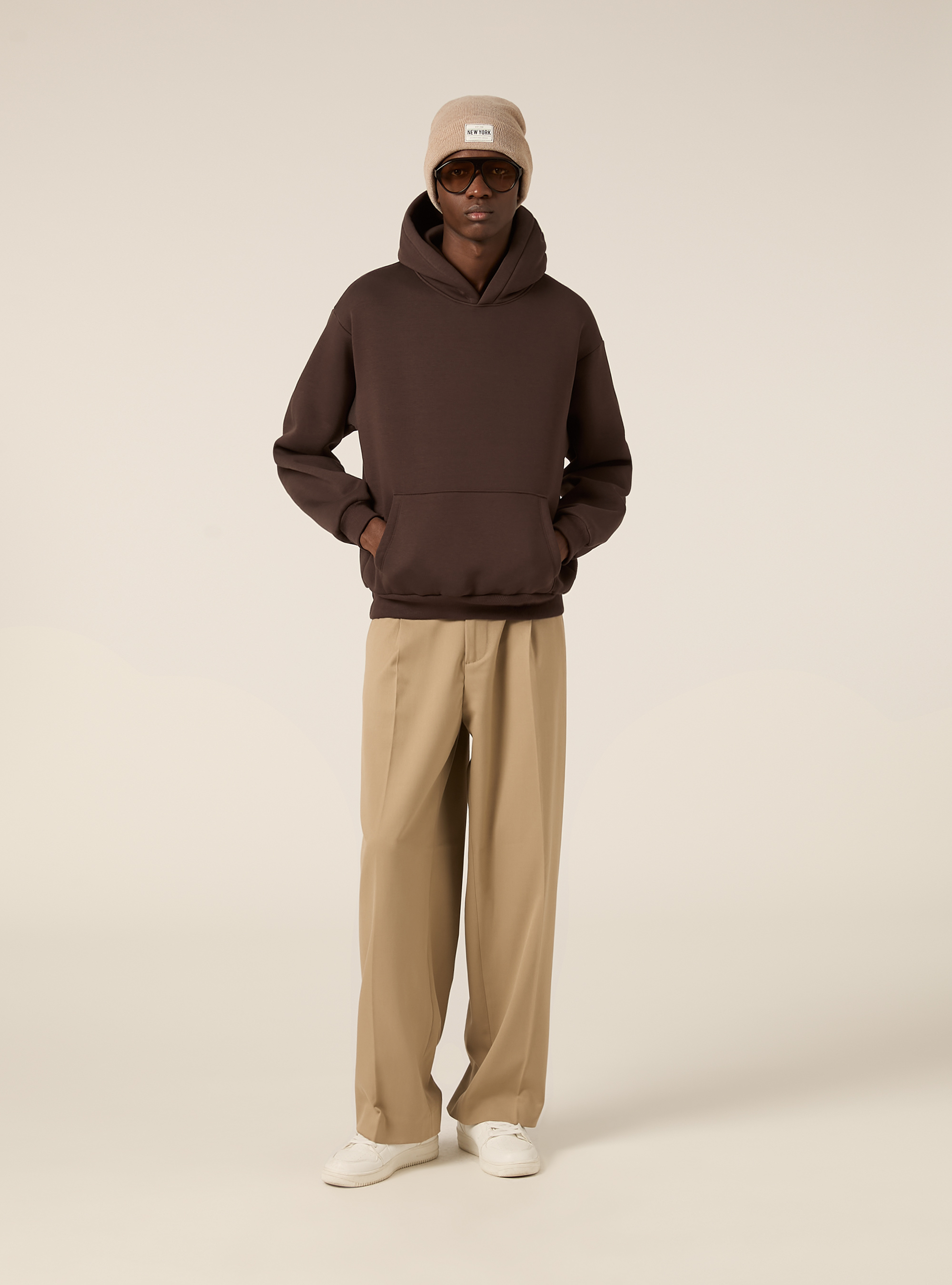 Sudadera con capucha y corte cuadrado, BR1 BROWN DARK