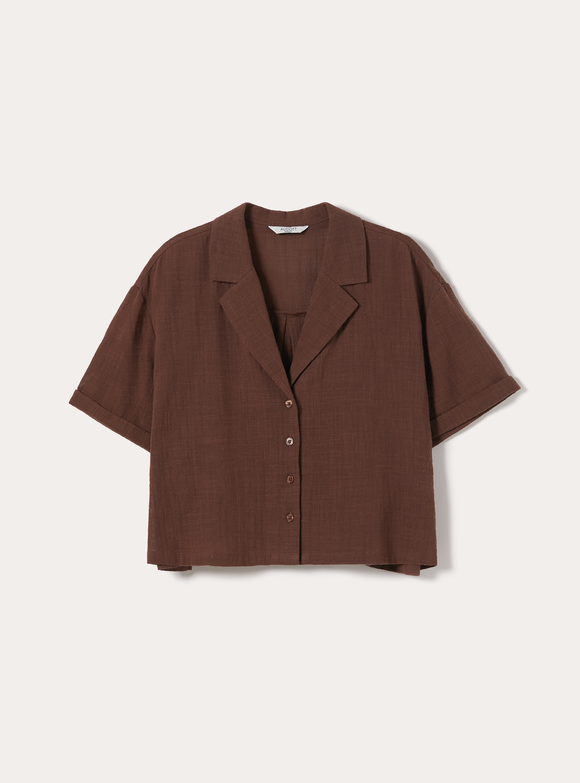 Camicia maniche corte crop, BR2 BROWN MEDIUM