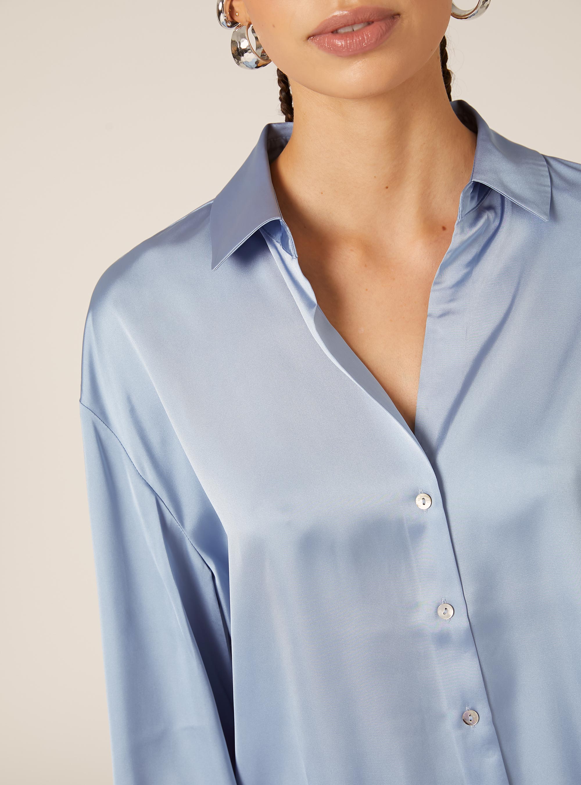 Plain satin shirt, AZ2 AZURE MEDIUM