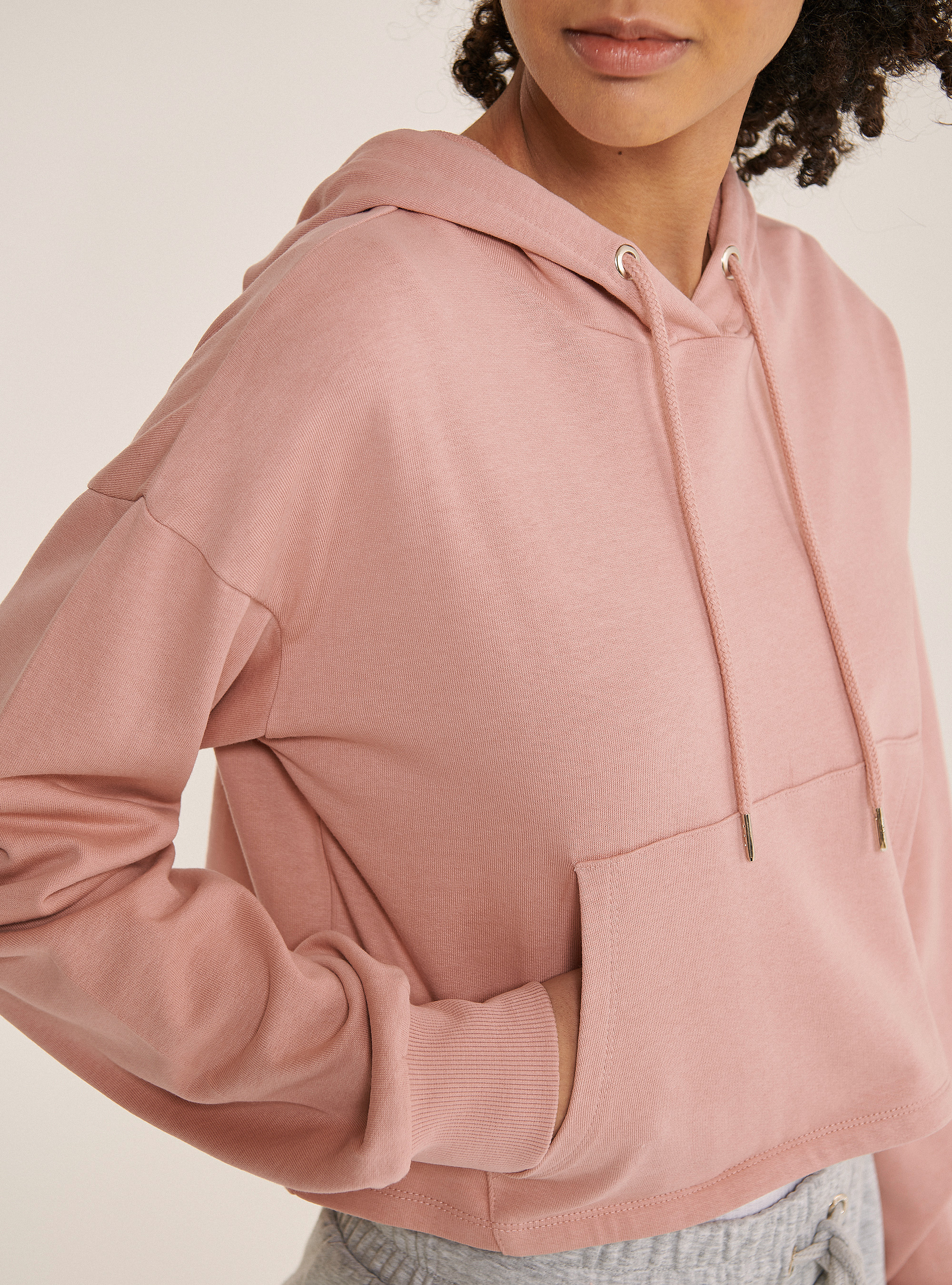 Sudadera crop con capucha de algodón, ROSA
