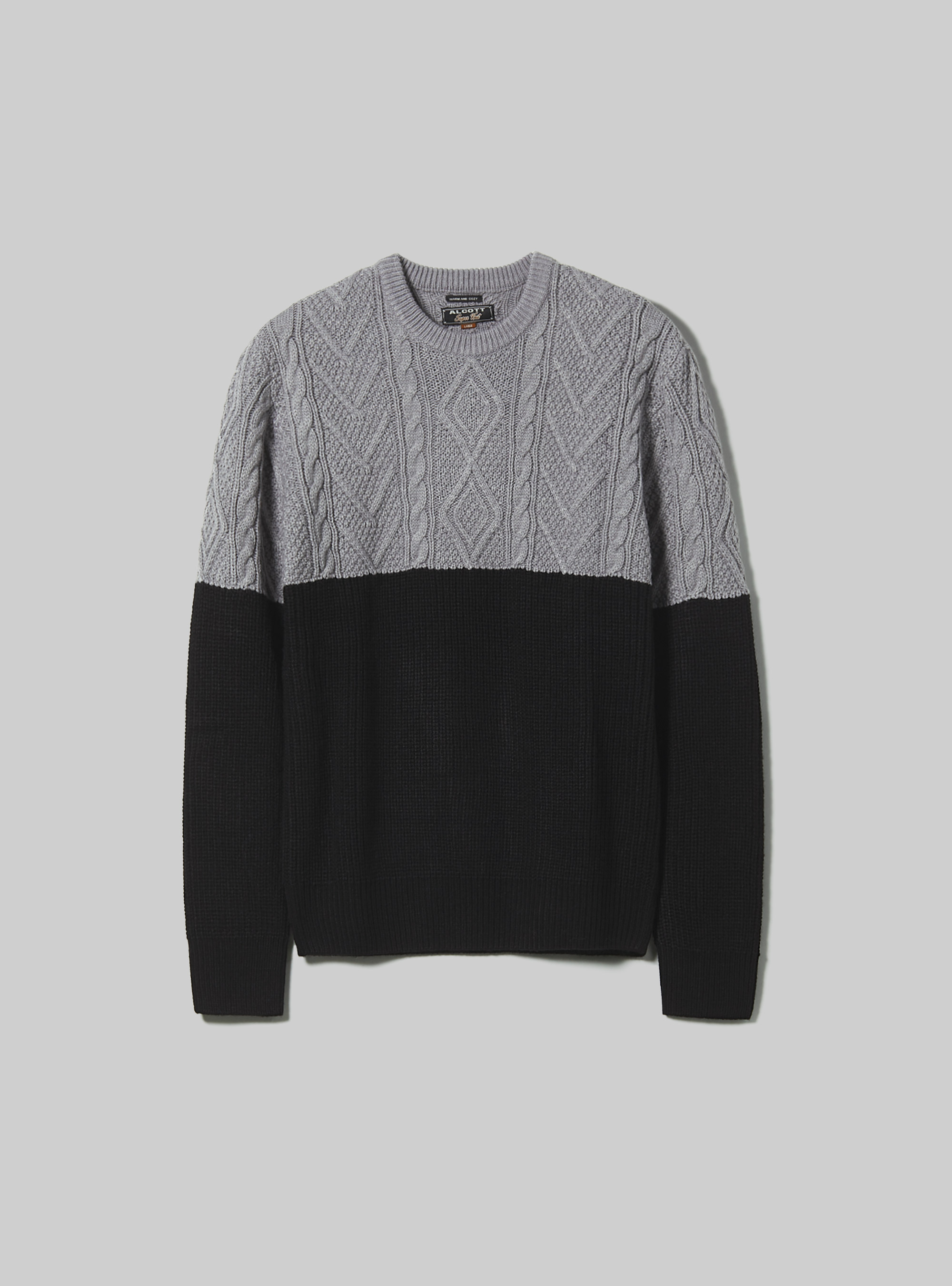 Pullover color block in misto lana con lavorazione a trecce, MGY2 GREY MEL MEDIUM