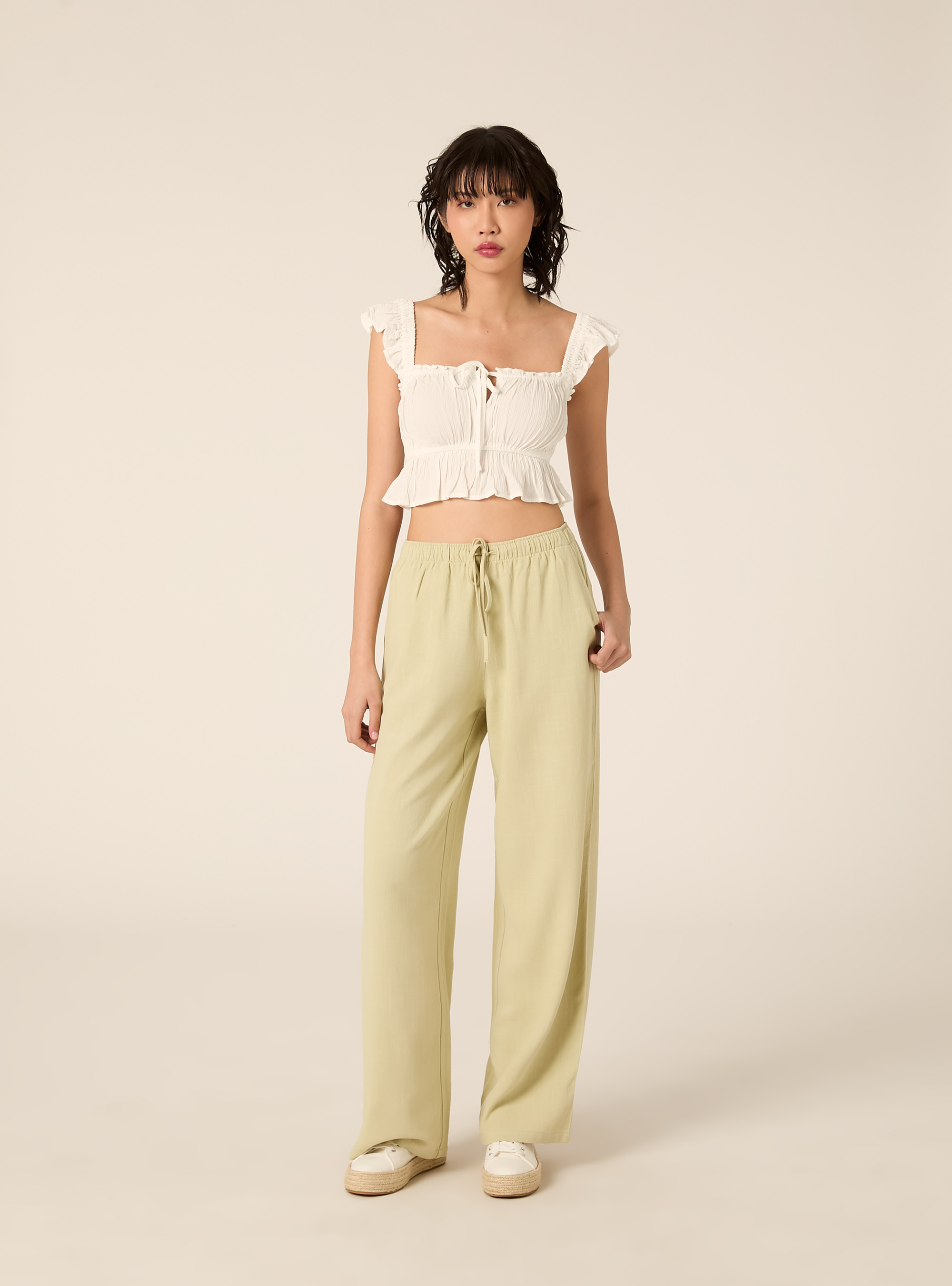Pantaloni wide leg in misto lino, KY3 KAKY LIGHT