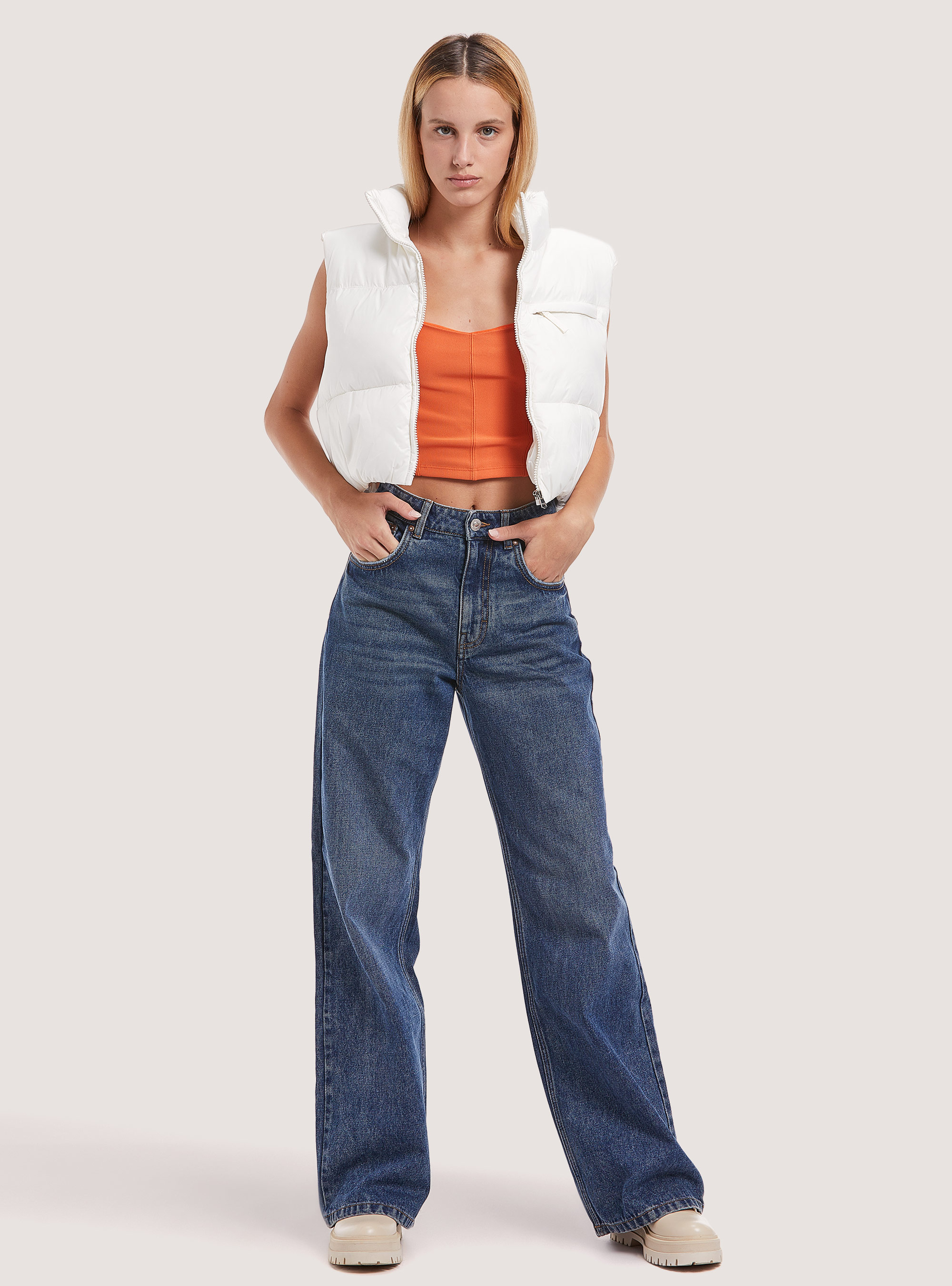 Cropped sleeveless with recycled padding, WH2 WHITE