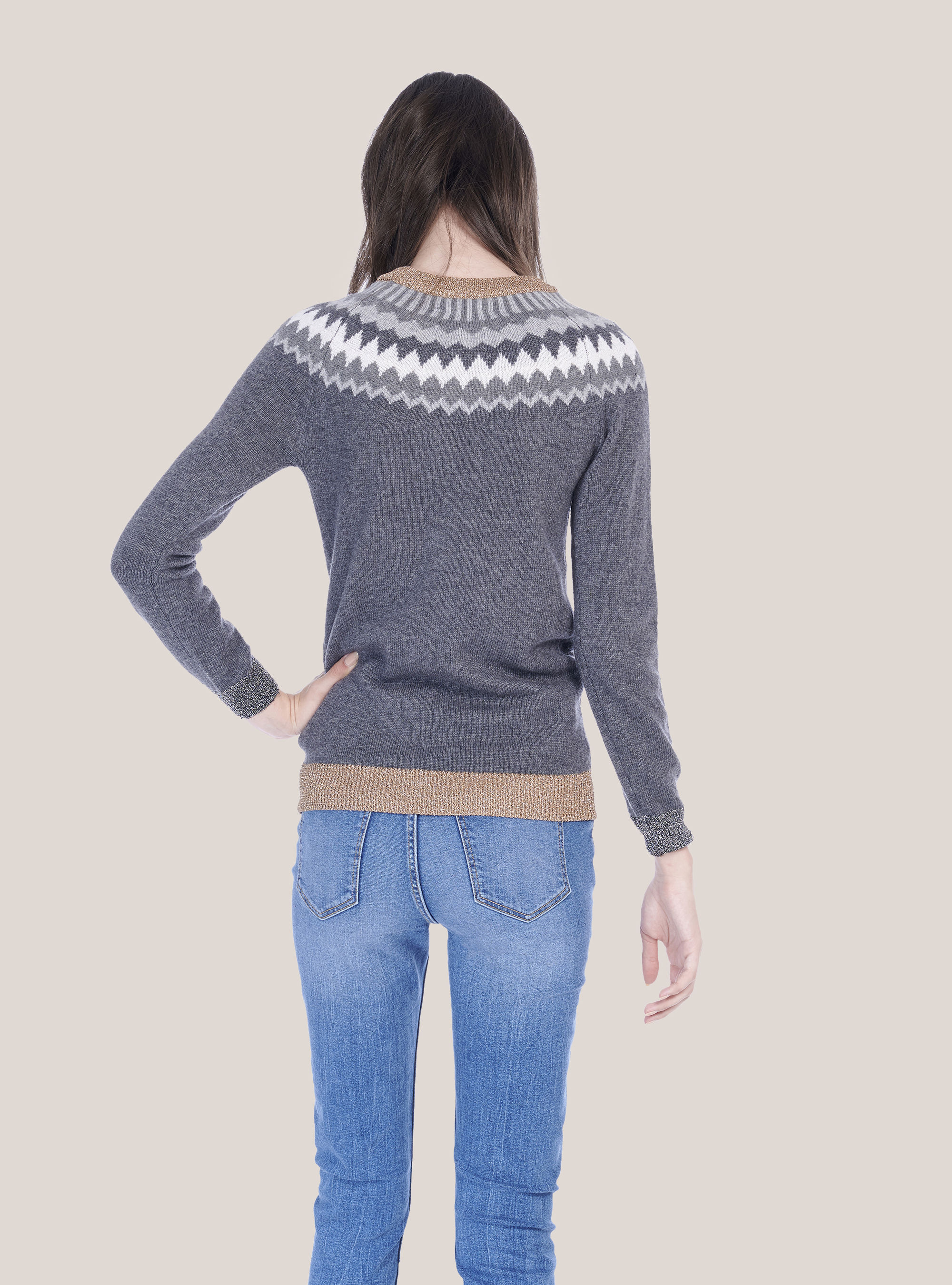 ROUNDNECK PULLOVER WITH JACQUARD GRAPHICS, GREY MELANGE