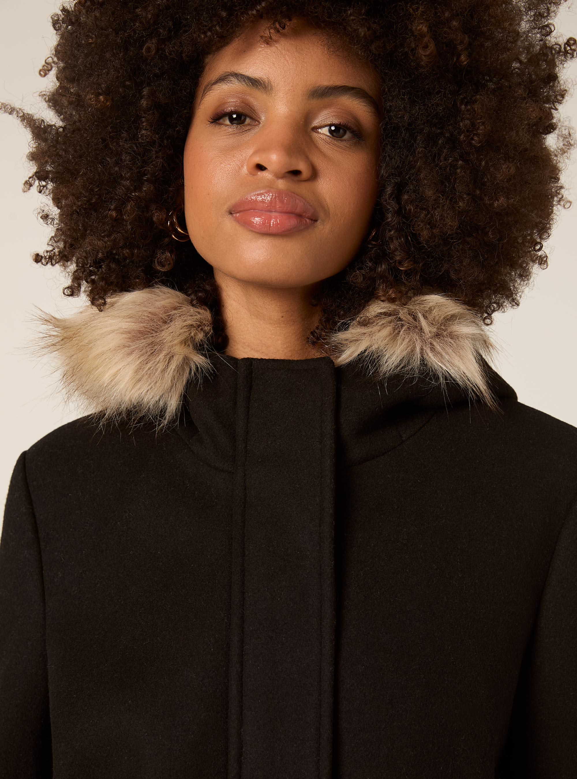 Manteau à capuche fourré, BK1 BLACK