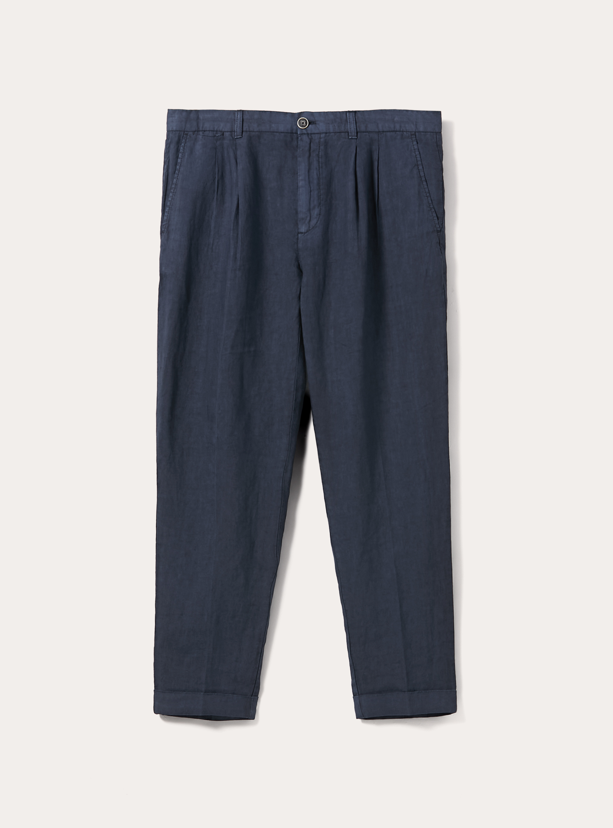 Pantalon à plis en pur lin, NA1 NAVY DARK