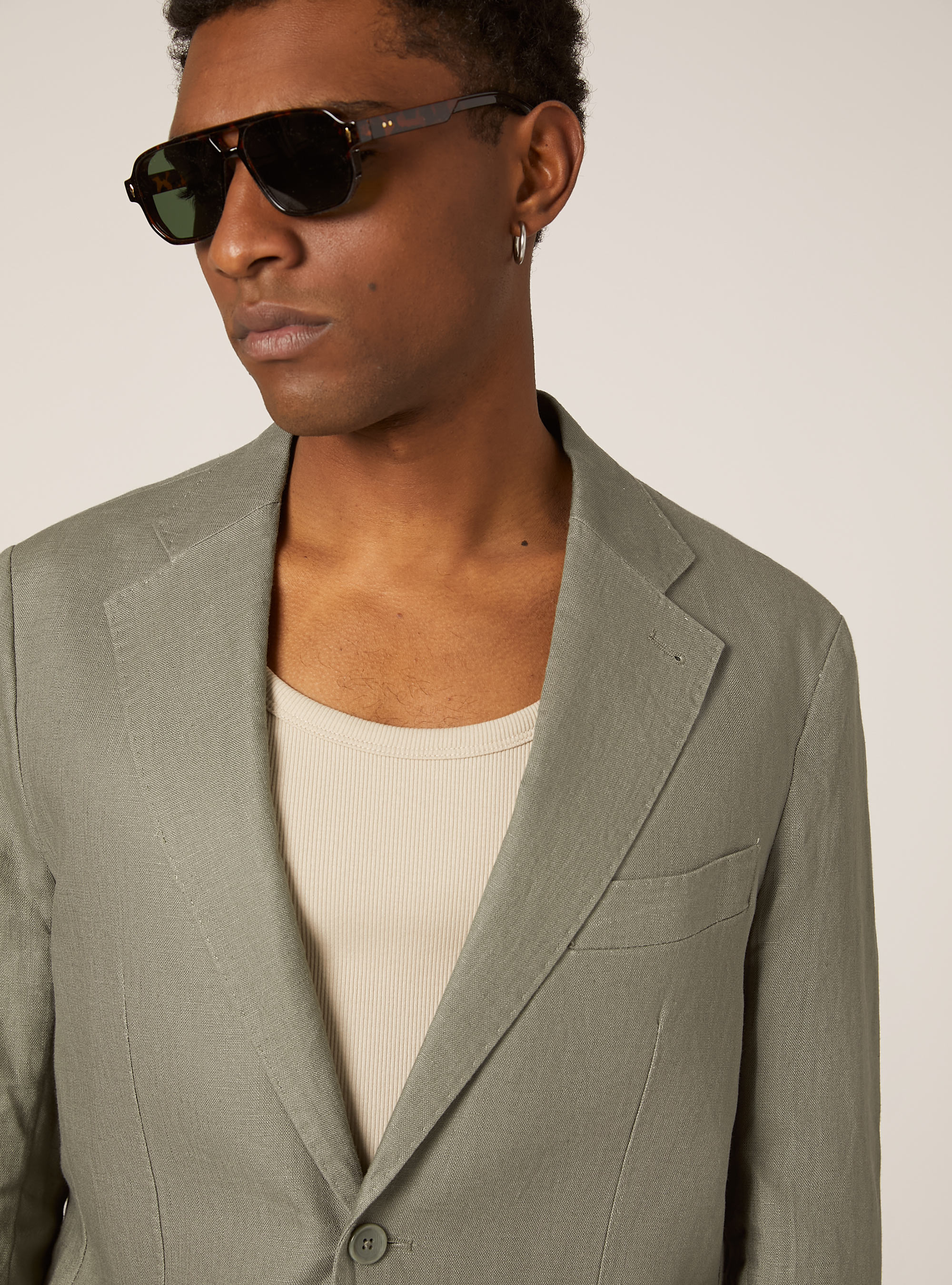 Single-breasted pure linen jacket, KY2 KAKY MEDIUM