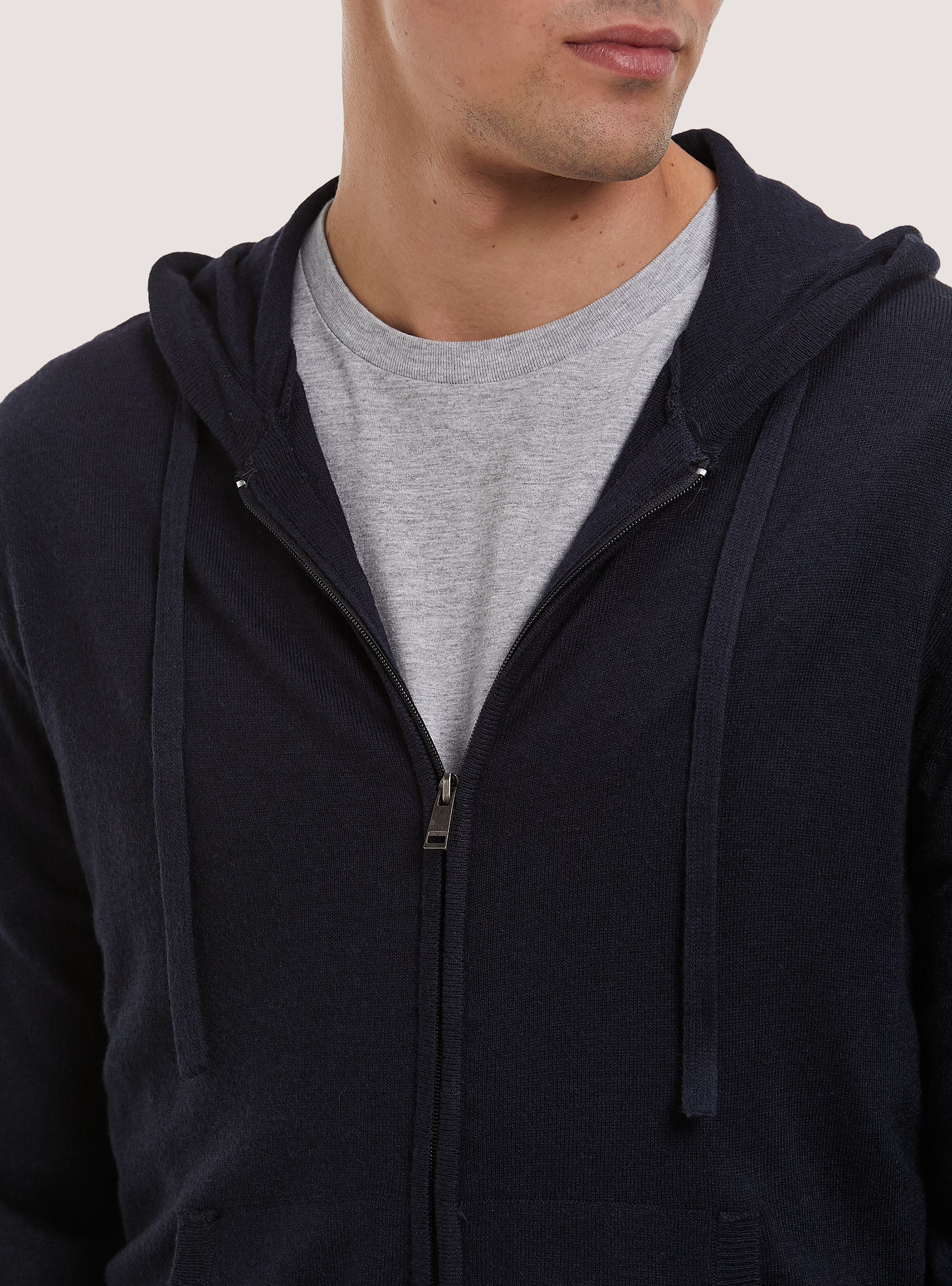 Pullover cardigan with hood, NA1 NAVY DARK