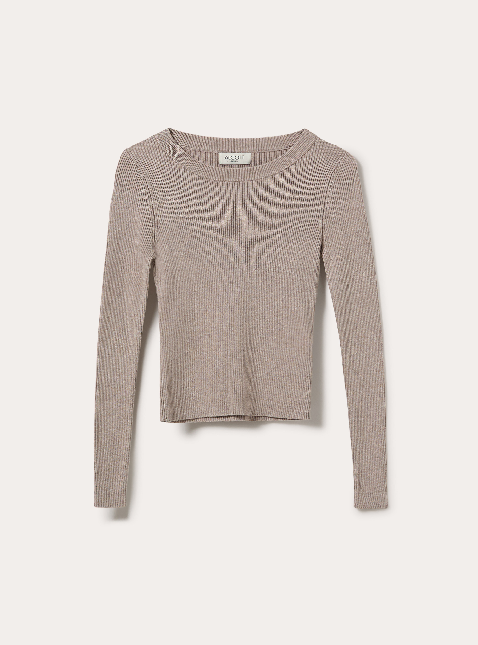 Maglia girocollo a coste, MBG2 BEIGE MEL MED