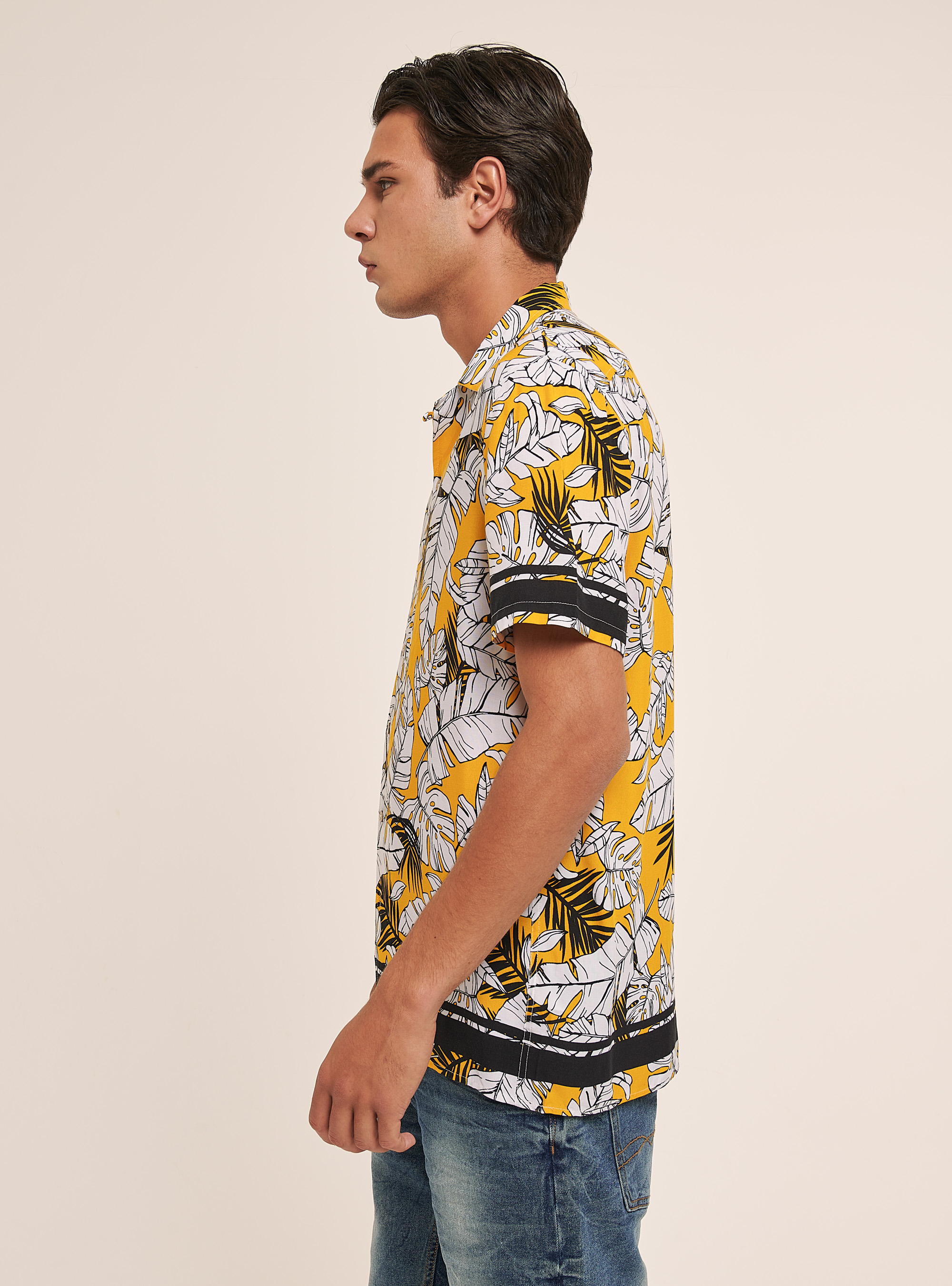 Camicia a maniche corte con stampa floreale, LEAVES