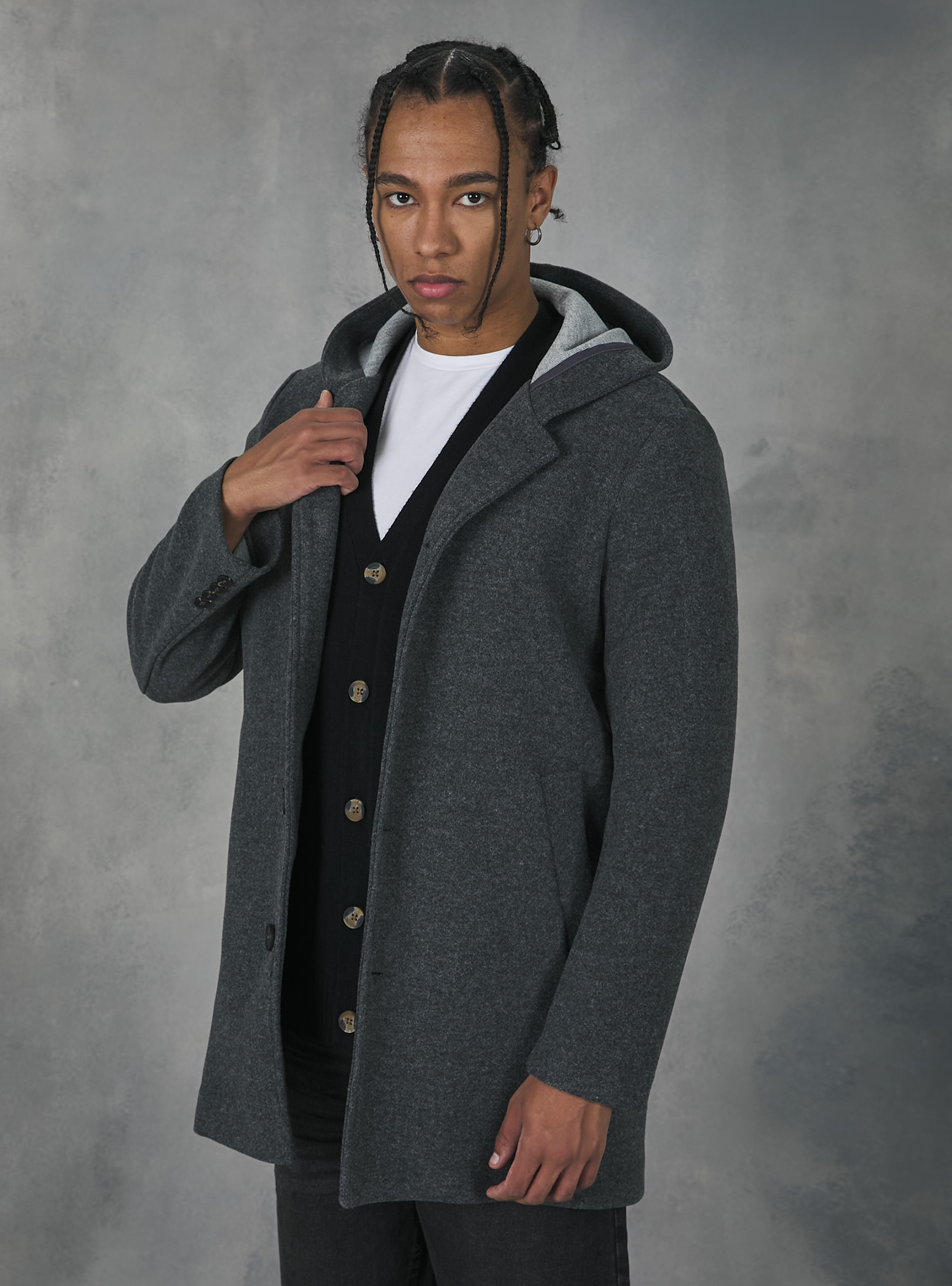 Hooded fabric coat, GY2 GREY MEDIUM