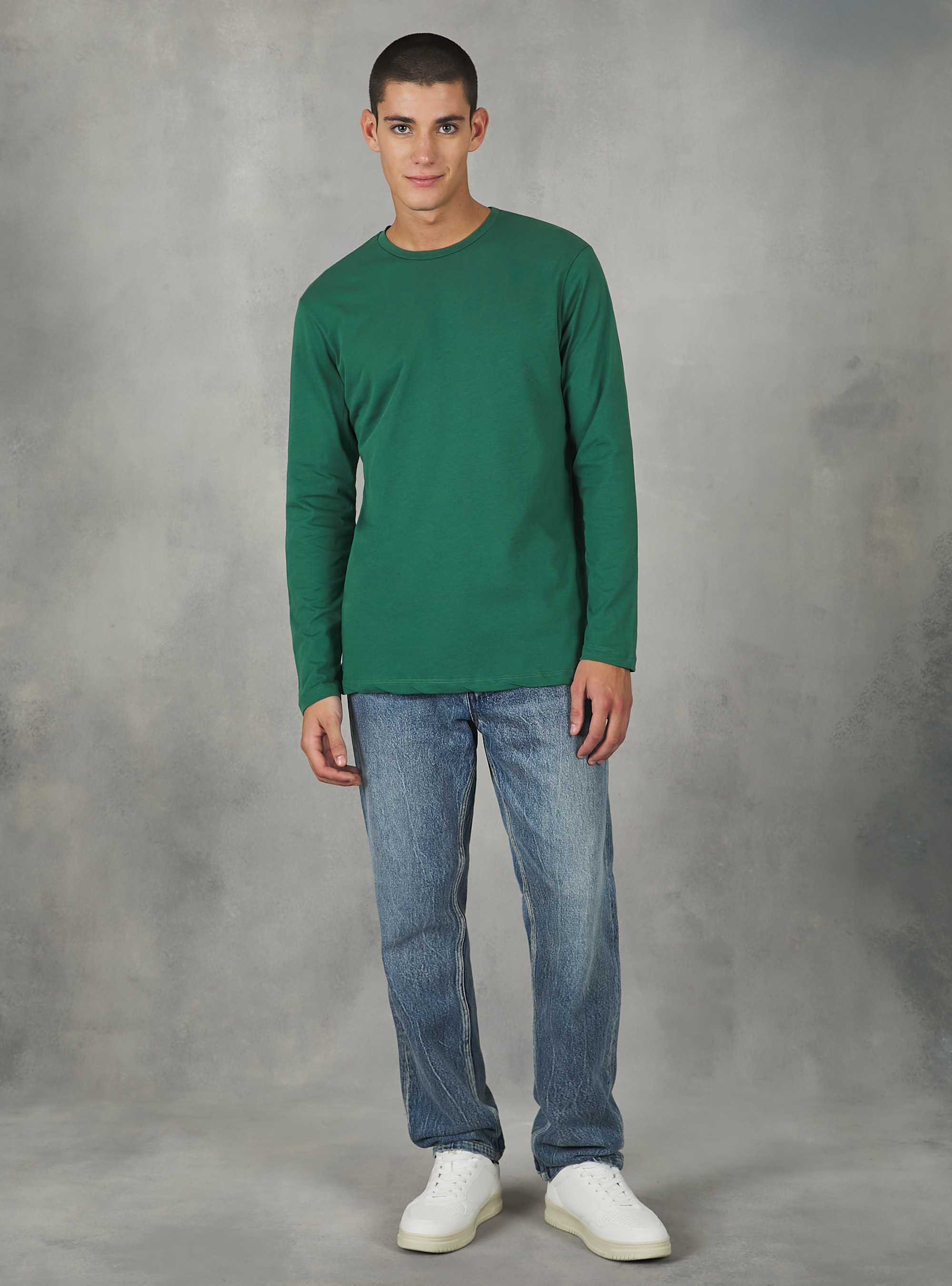 T-shirt en coton &agrave; manches longues, GN2 GREEN MEDIUM