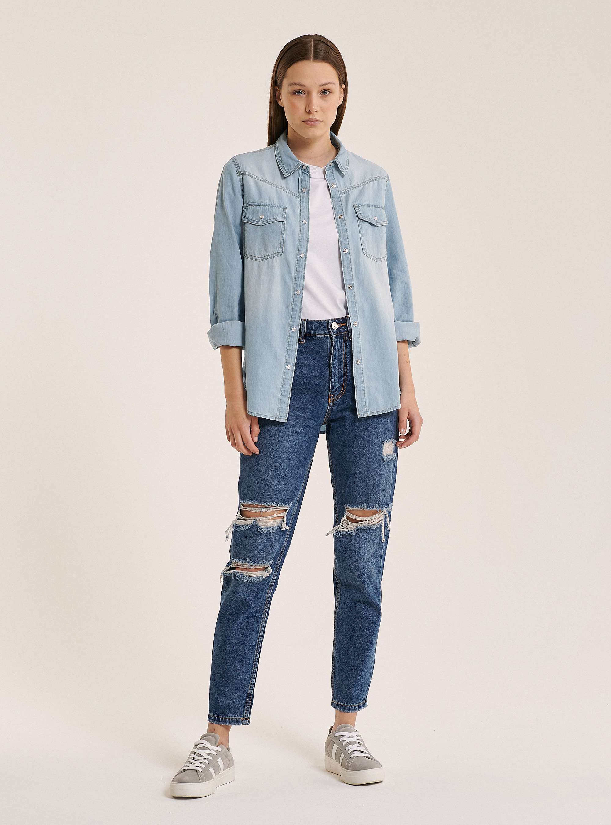 Cotton denim shirt, AZURE