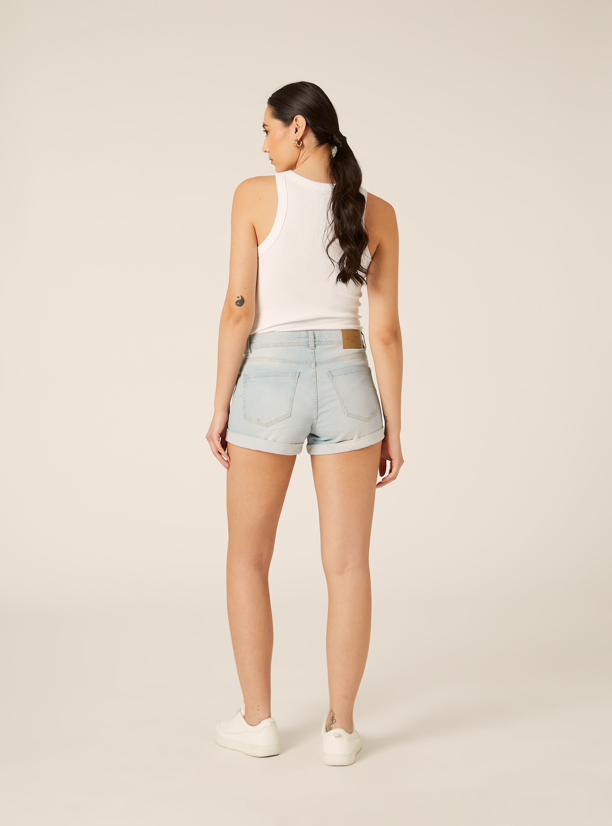 Shorts in denim con risvolto, D006 AZURE