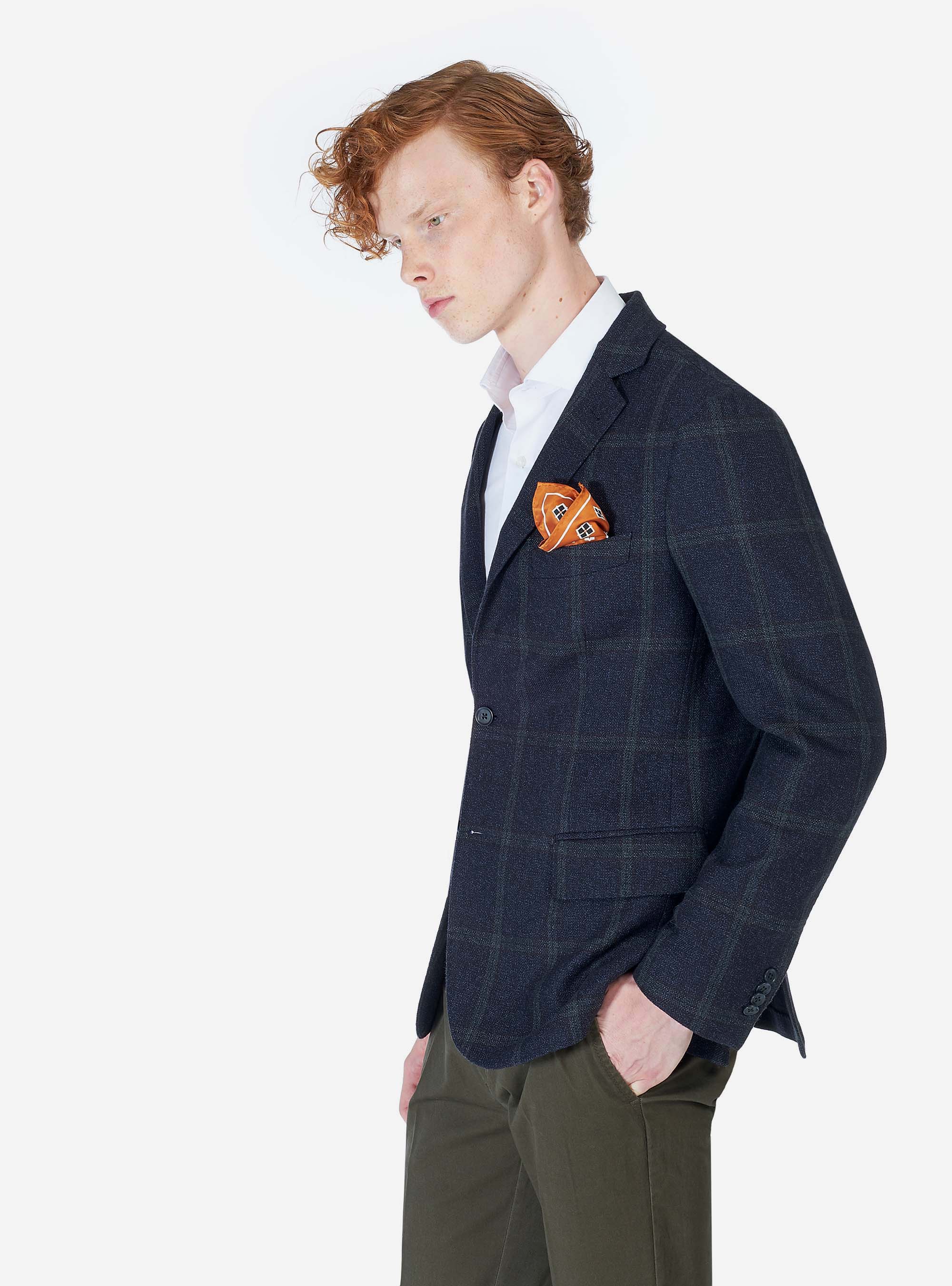 CHECKED WOOL JACKET, BLUE NAVY