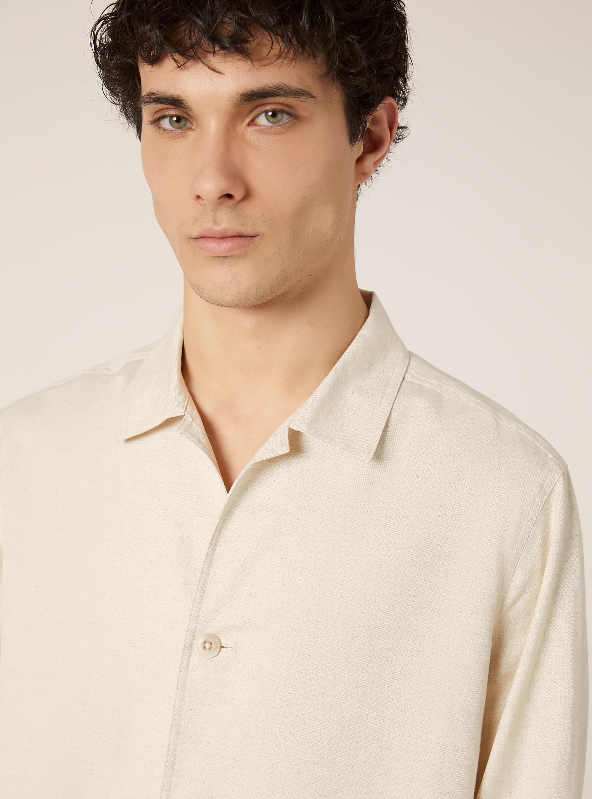 Linen blend shirt jacket, MBG3 BEIGE MEL LIGHT