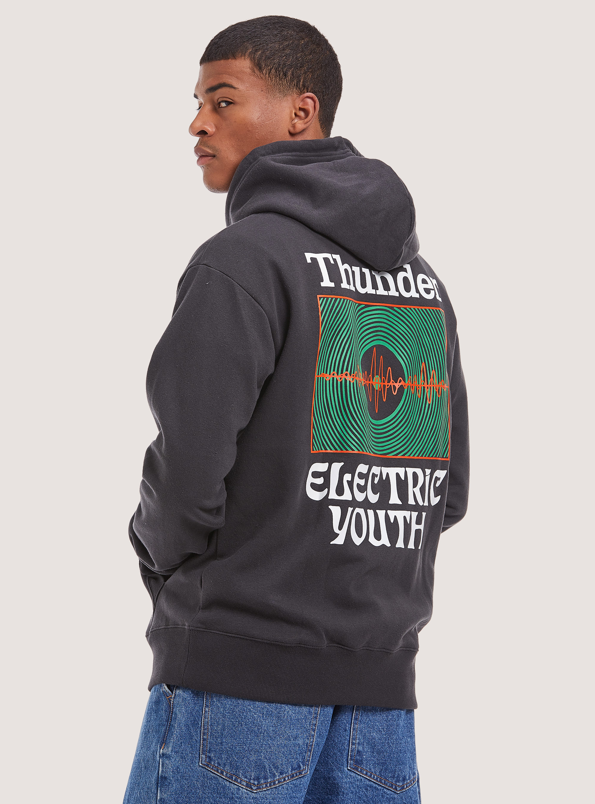 Sweatshirt with print and hood, BK2 BLACK MEDIUM