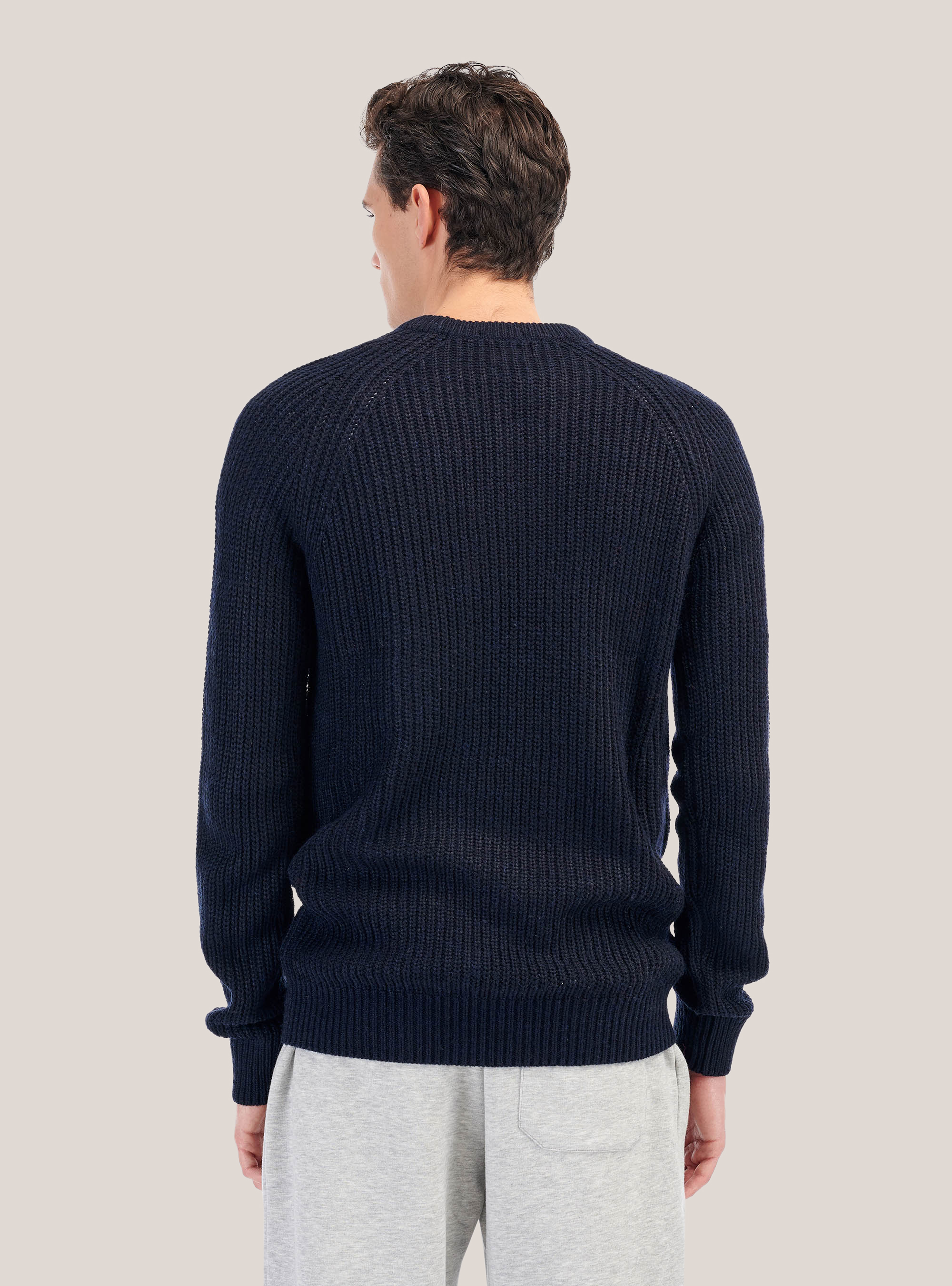 English rib round neck pullover in wool blend, BLUE NAVY