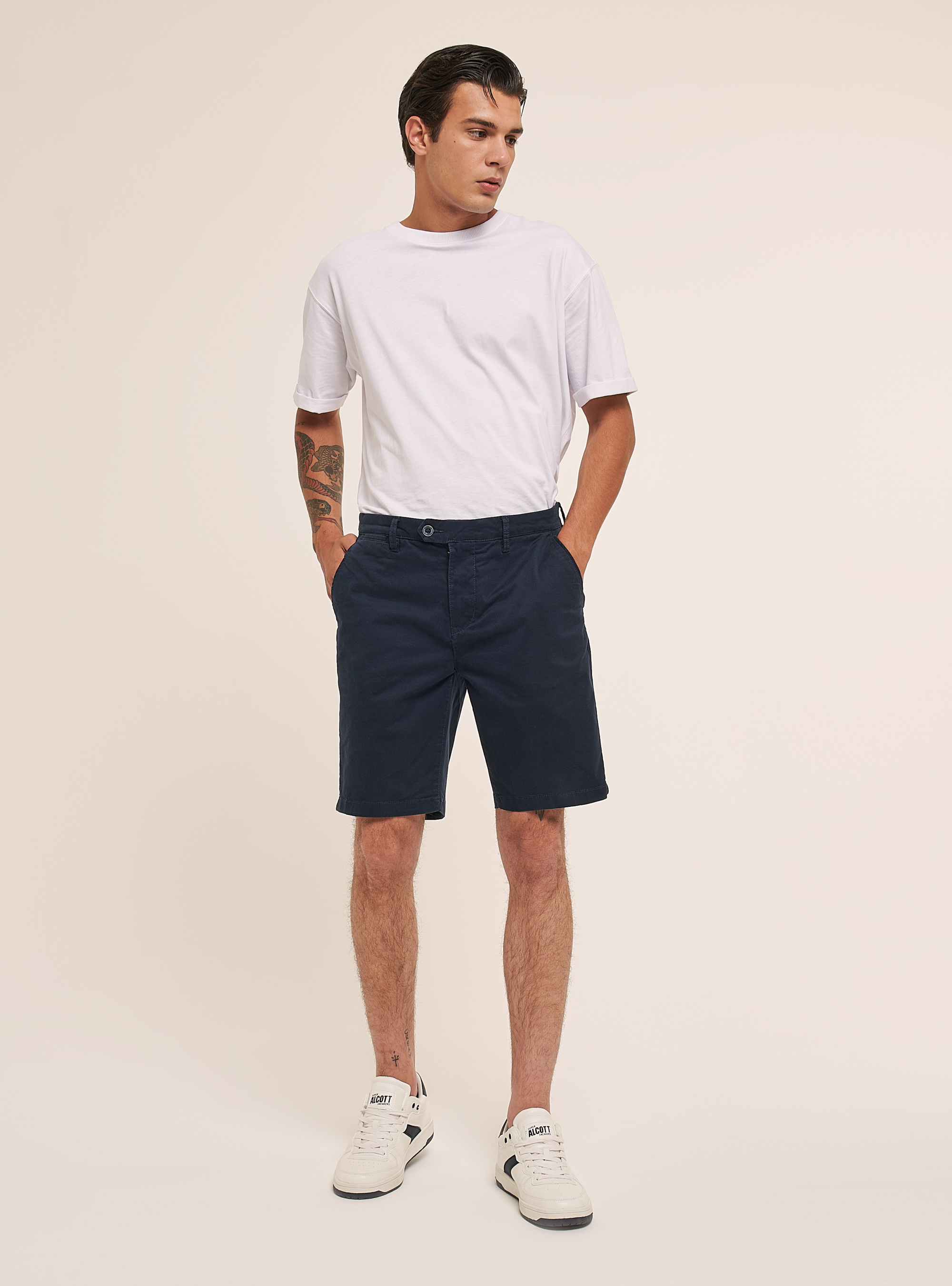 Cotton basic bermuda, BLUE NAVY
