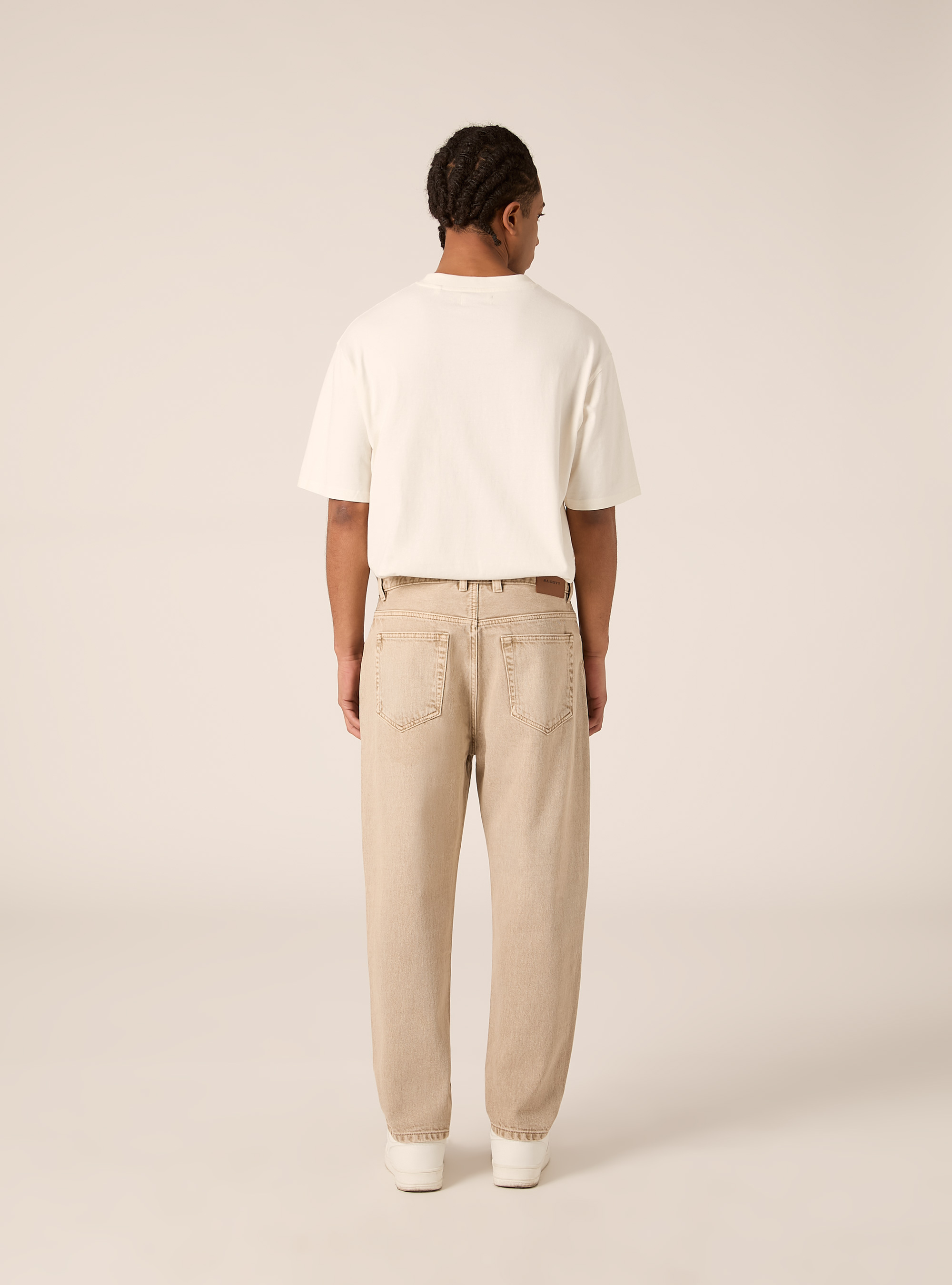 Pantalone loose fit in denim colorato, BEIGE MEDIO