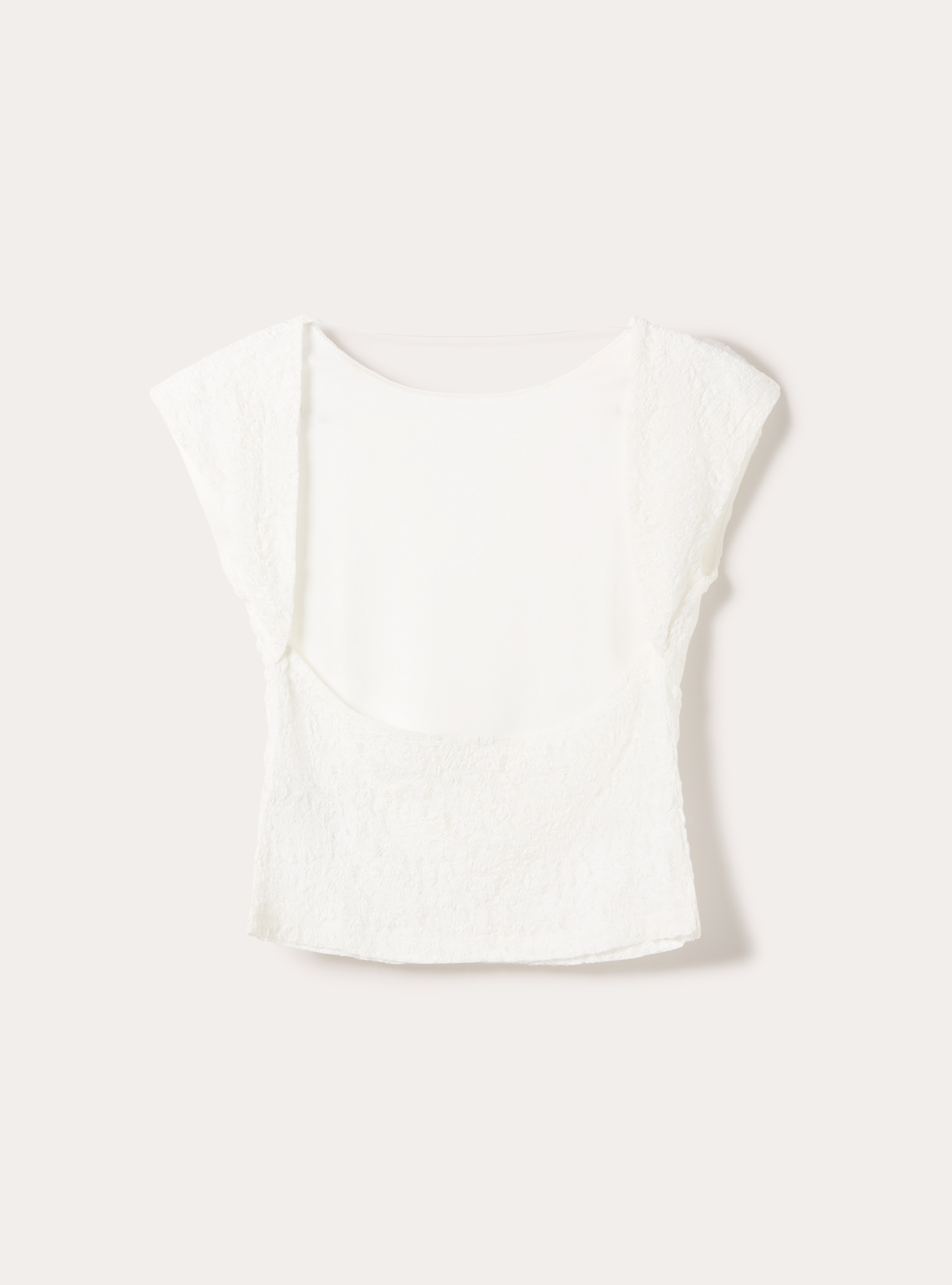 Spitzen-T-Shirt mit freiem R&uuml;cken, WH3 WHITE