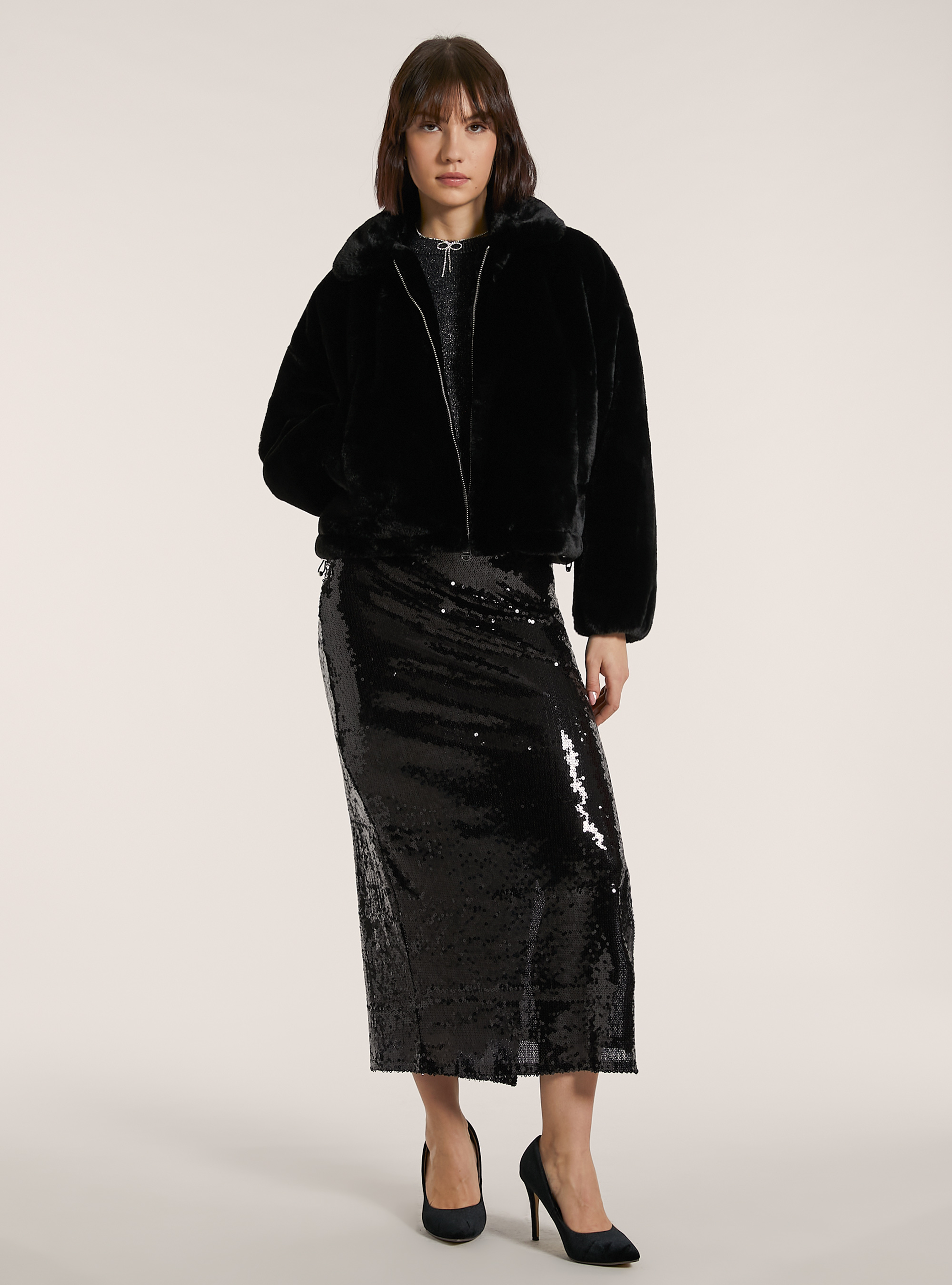 Giacca pelliccia sintetica, BK1 BLACK