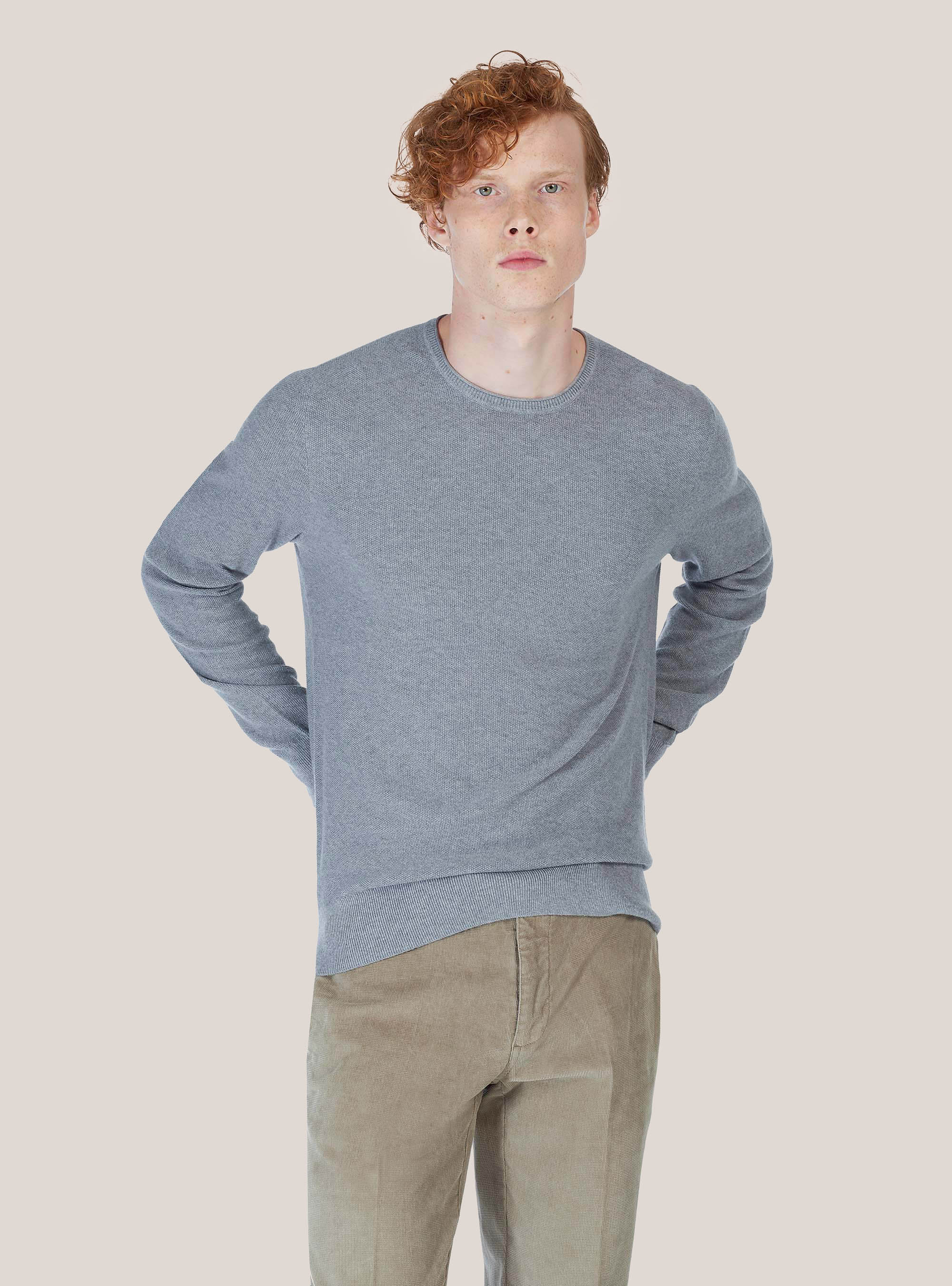 Maglia girocollo in misto cashmere, GRIGIO MELANGE
