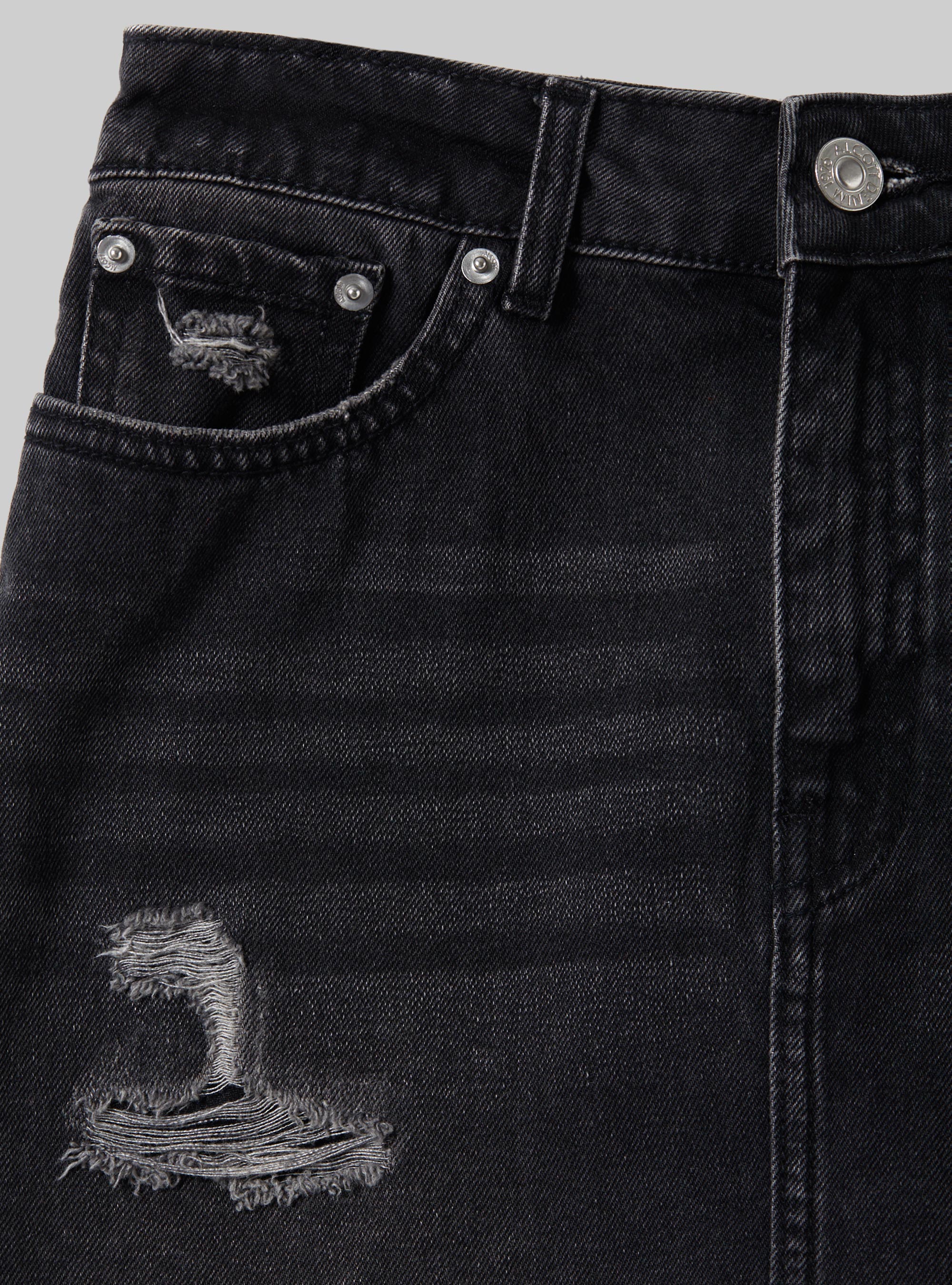 Denim skirt with rips, BLACK
