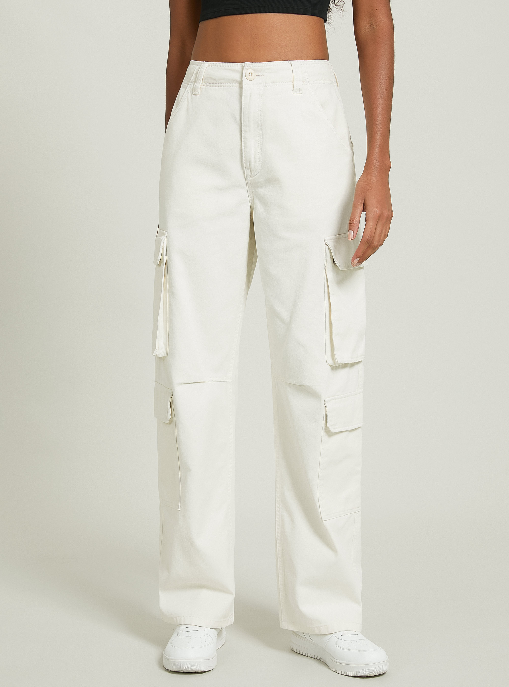 Pantalon en twill multicargo, WH1 OFF WHITE
