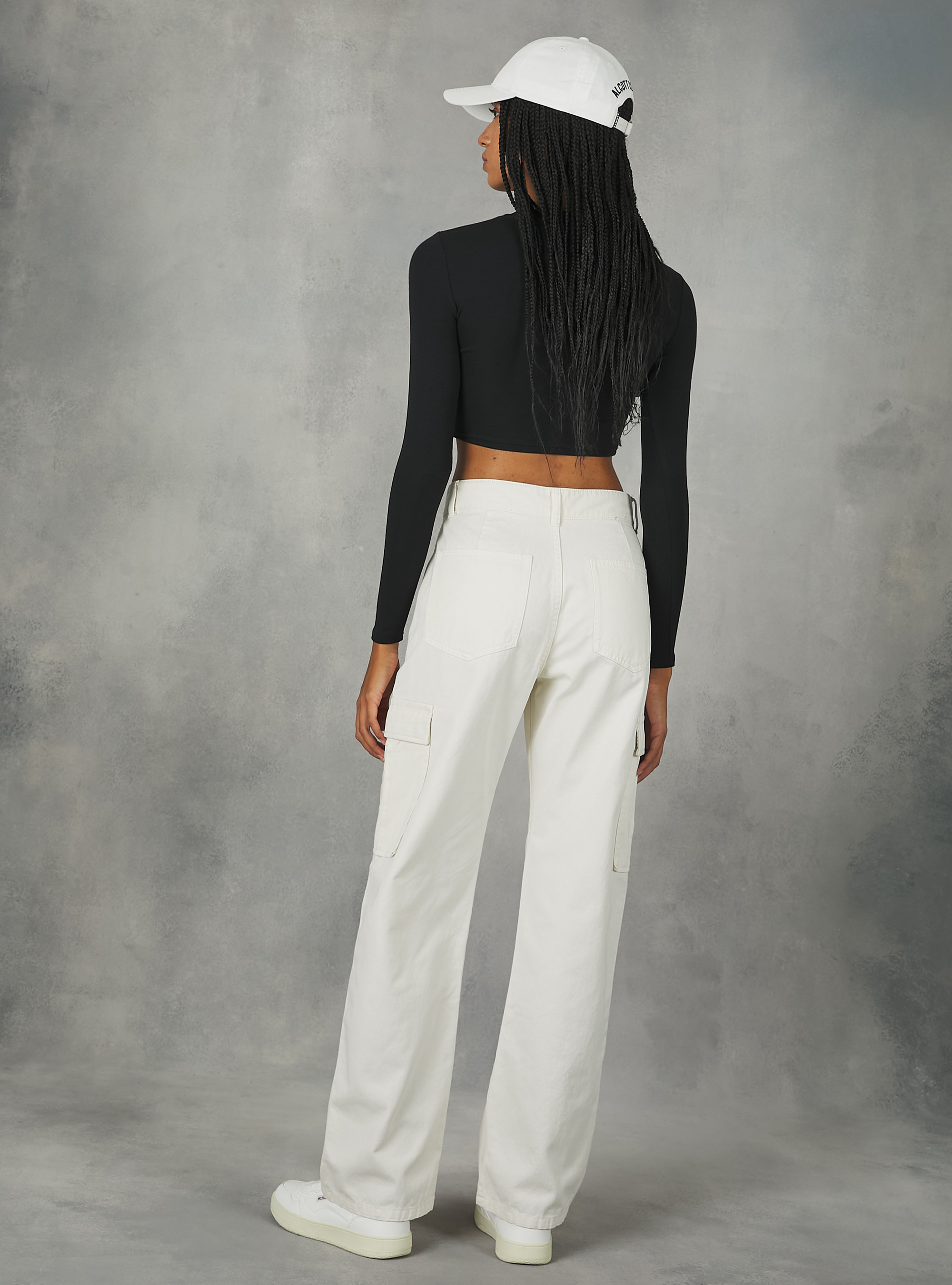 Pantal&oacute;n cargo de sarga, WH1 OFF WHITE