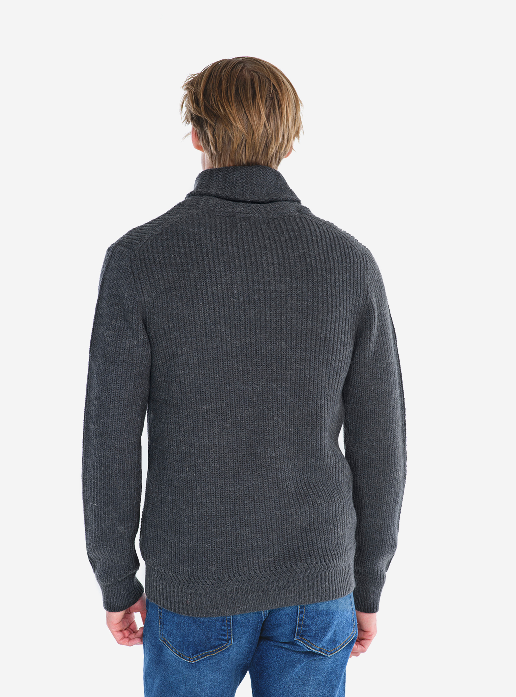 PULLOVER WITH SHAWL COLLAR, GREY MELANGE